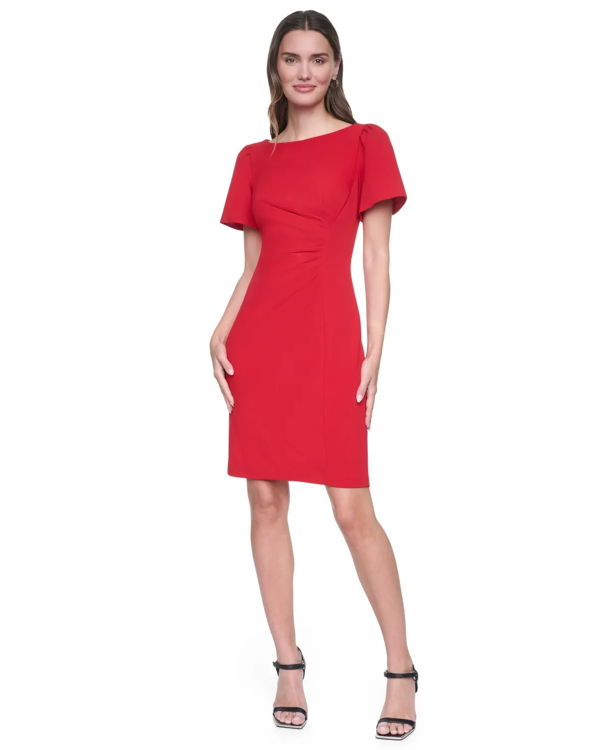 Short-Sleeve Boat Neck Ruched Dress by DKNY