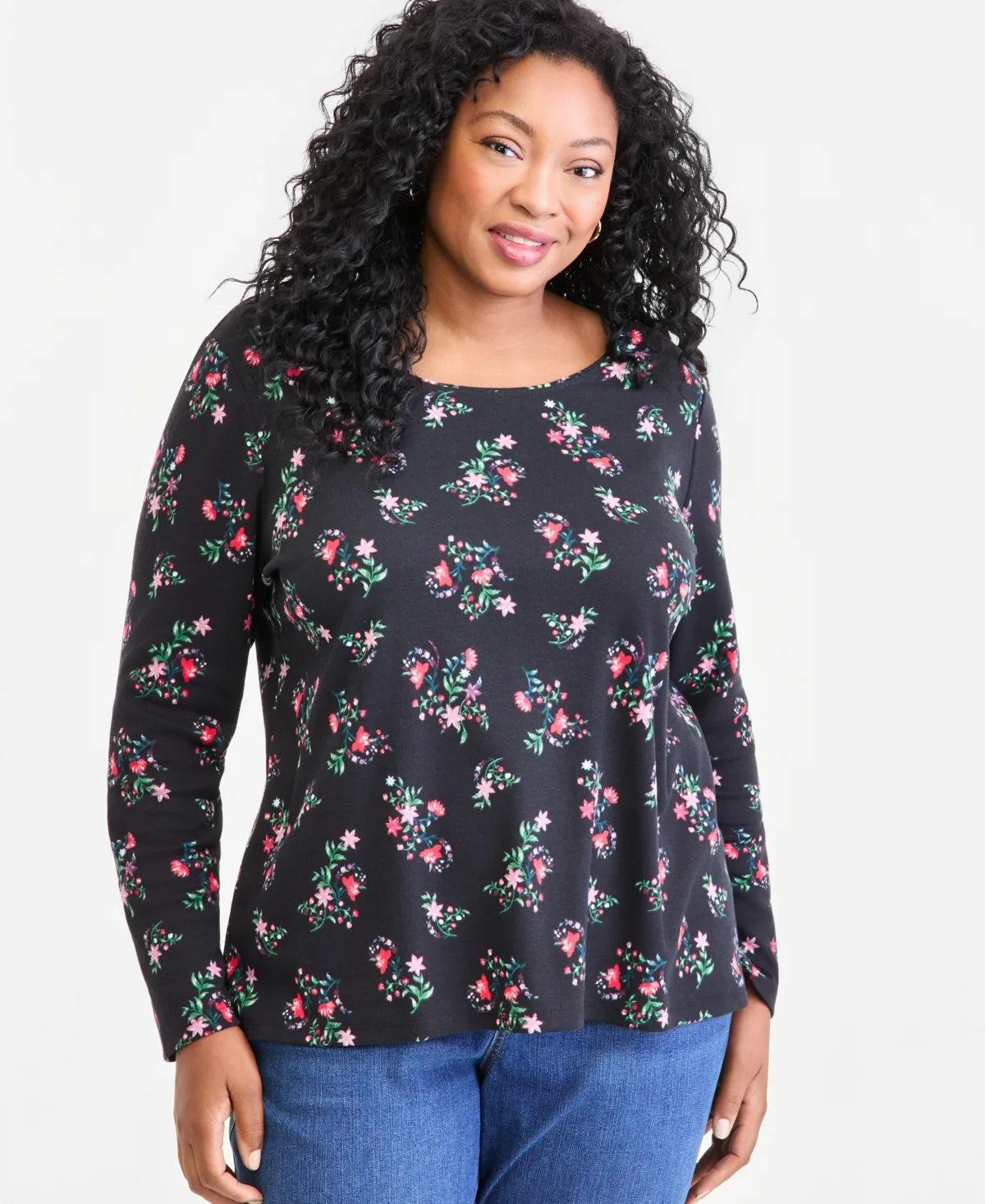 Printed Long-Sleeve Scoop-Neck Top by Style & Co