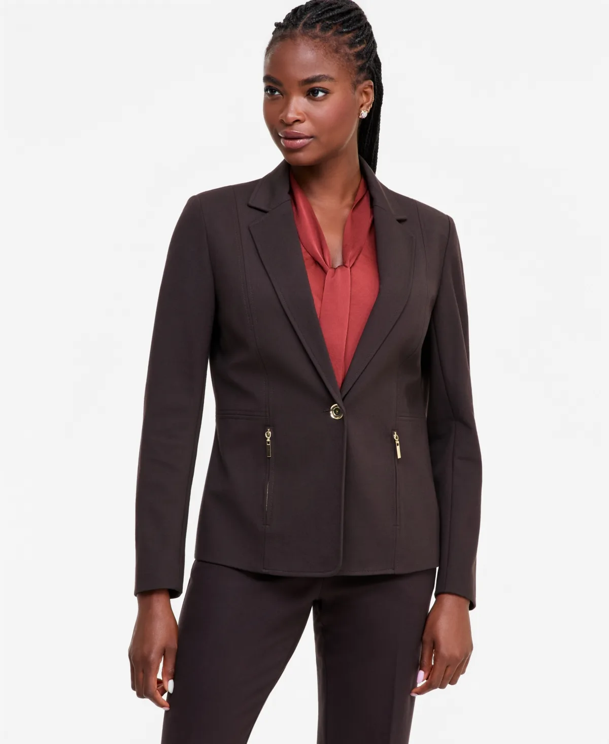 Long Sleeve Compression One Button Blazer by Kasper