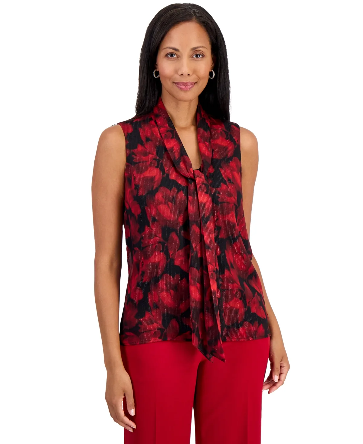 Floral-Print Tie Front Sleeveless Blouse by Kasper