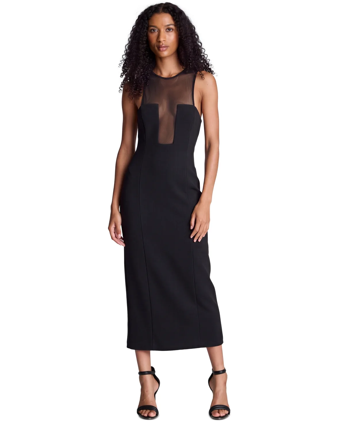 Mesh-Insert Crewneck Midi Dress by Kenneth Cole