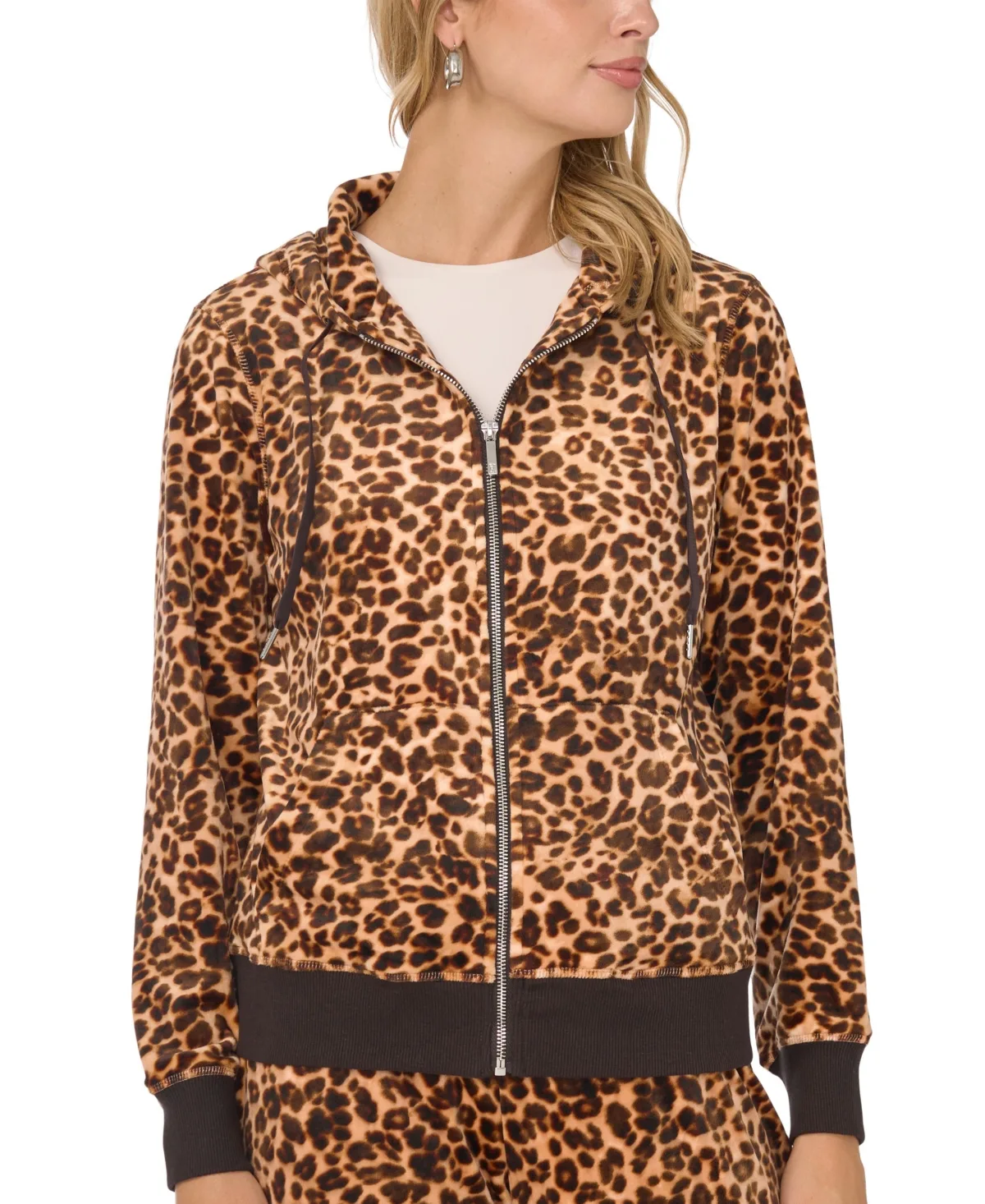 Leopard-Print Zip Front Hoodie by Vince Camuto