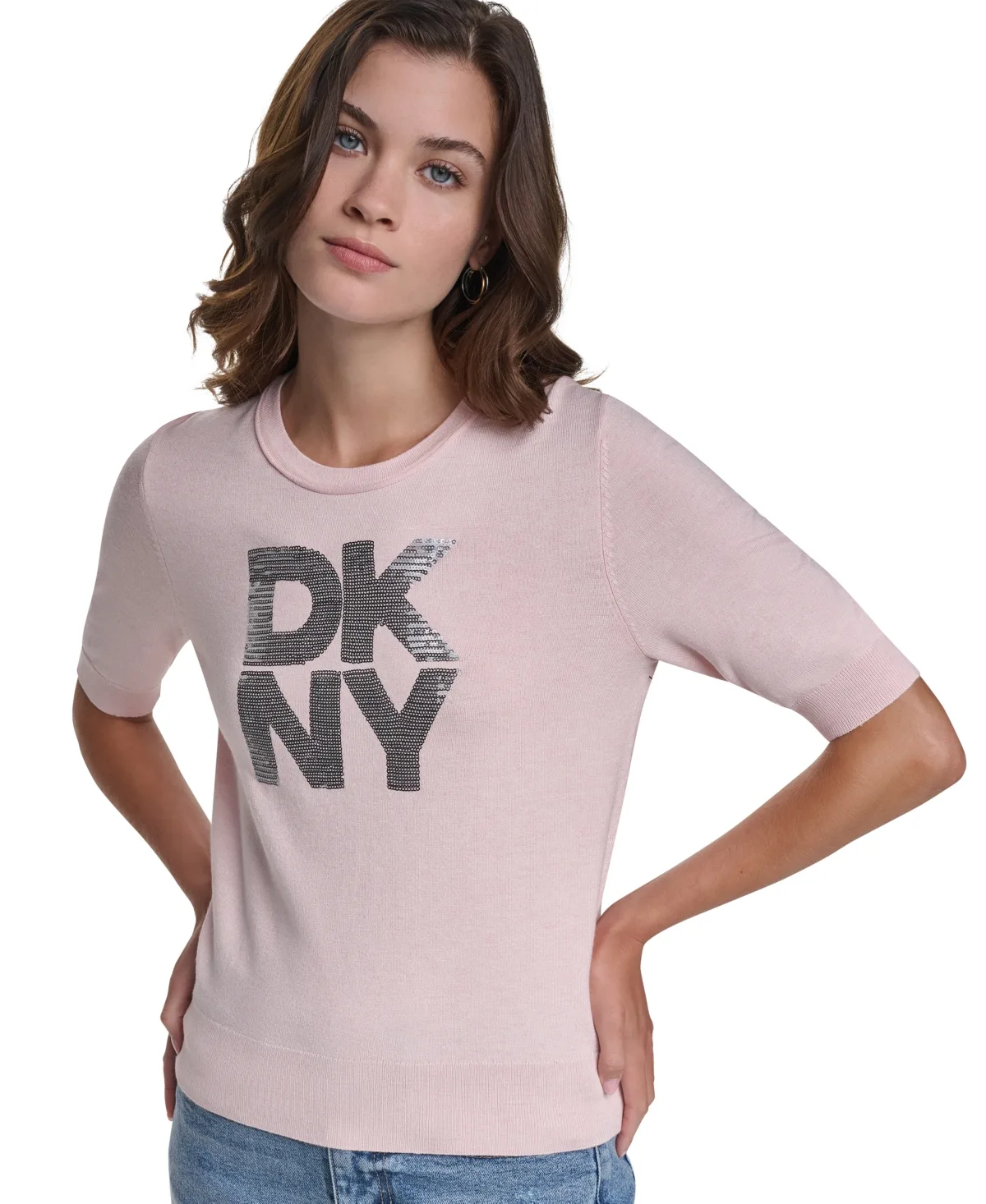 Sequin Elbow-Sleeve Sweater by DKNY