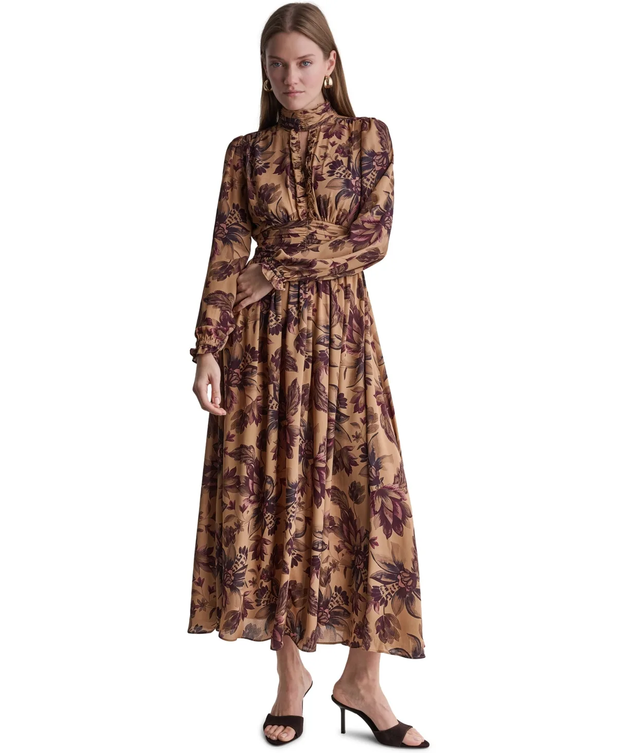 Long Sleeve Floral-Print High-Neck Maxi Dress by BCBG