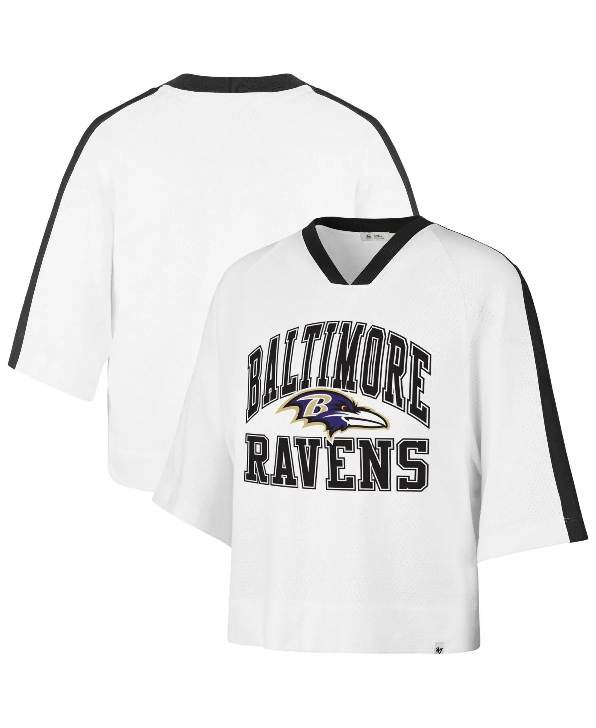 Baltimore Ravens Frankie Oversized Arched Wordmark Raglan-Sleeve Graphic T-Shirt by 47 Brand