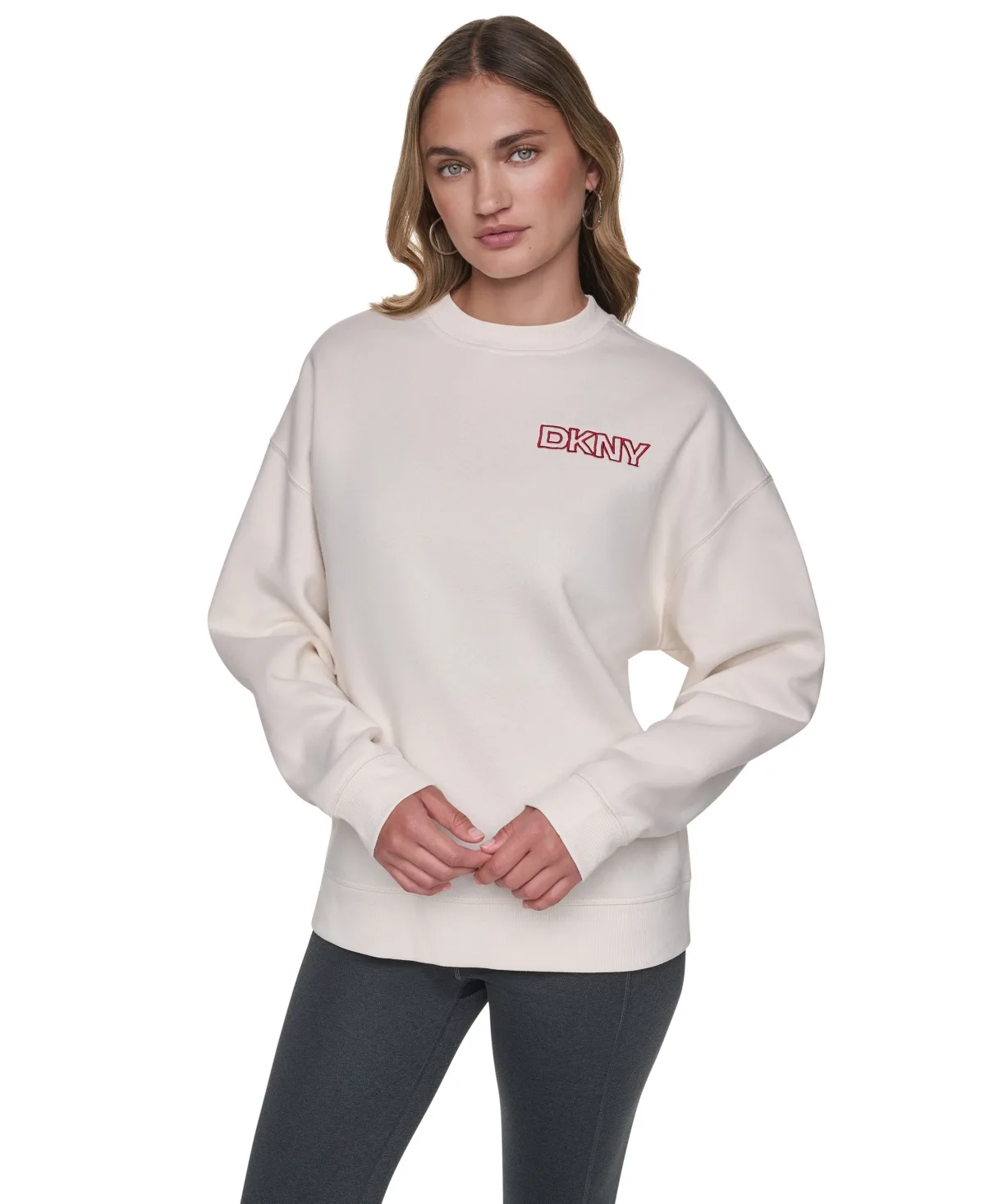 Oversized Crewneck Embroidered Pullover by DKNY