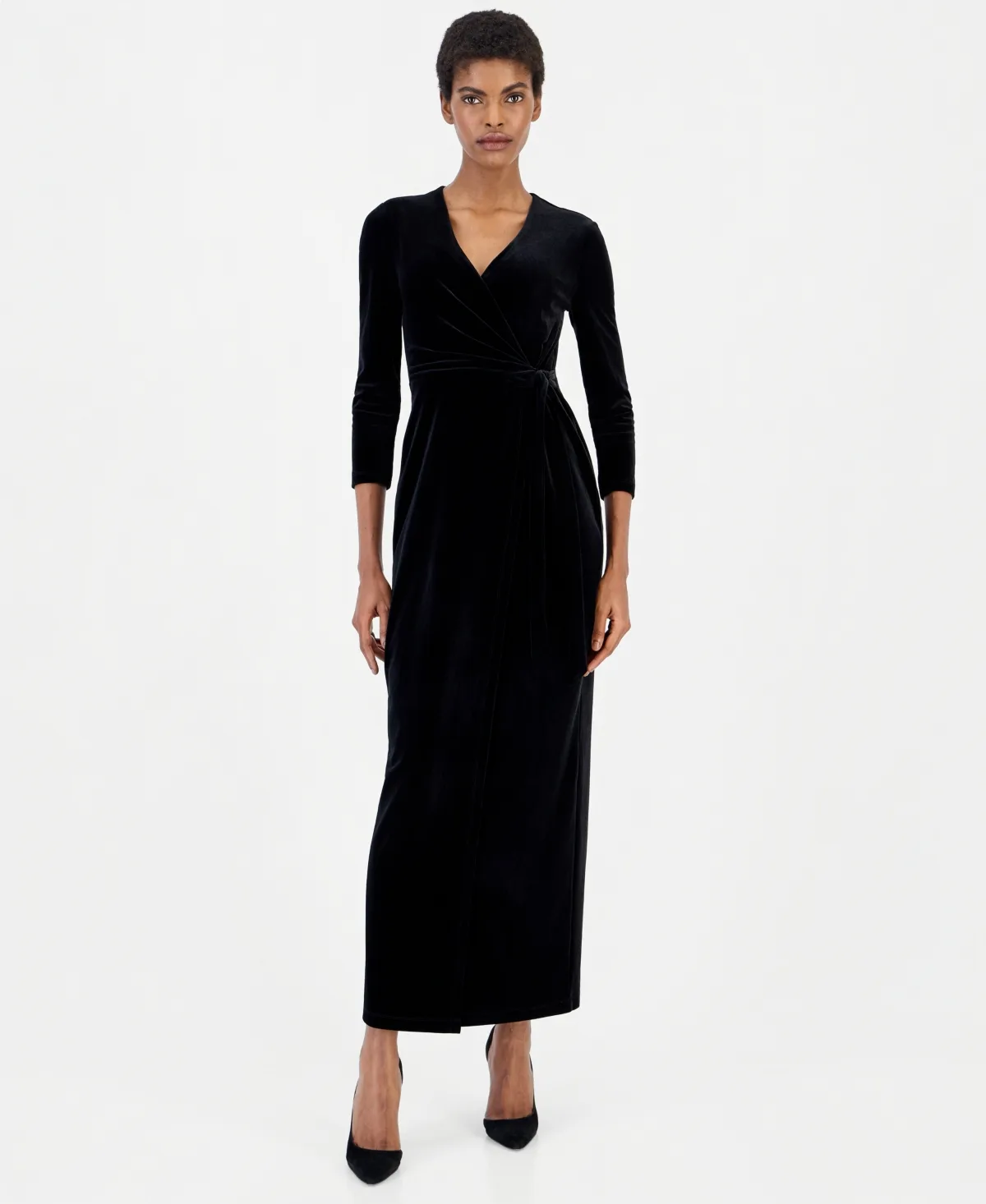 Faux-Wrap Maxi Velvet Gown by Anne Klein