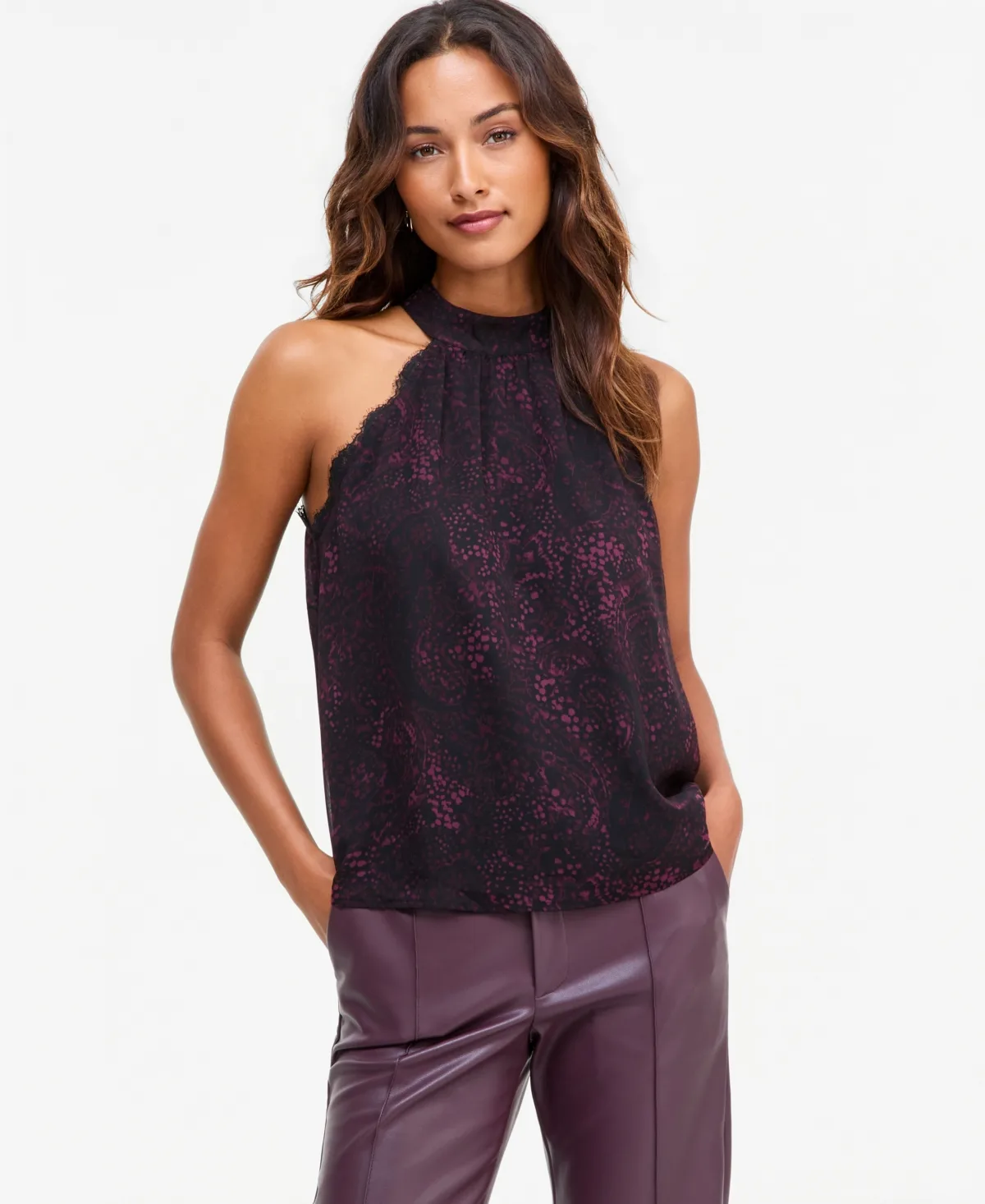 Halter Neck Lace-Trim Blouse by INC International Concepts
