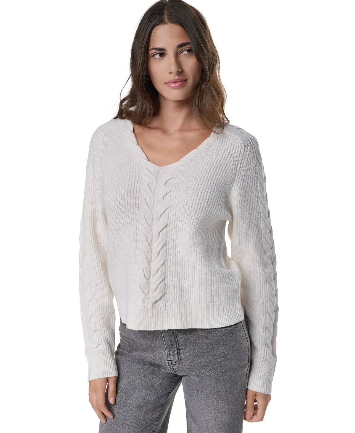 Cable-Knit V-Neck Sweater by DKNY