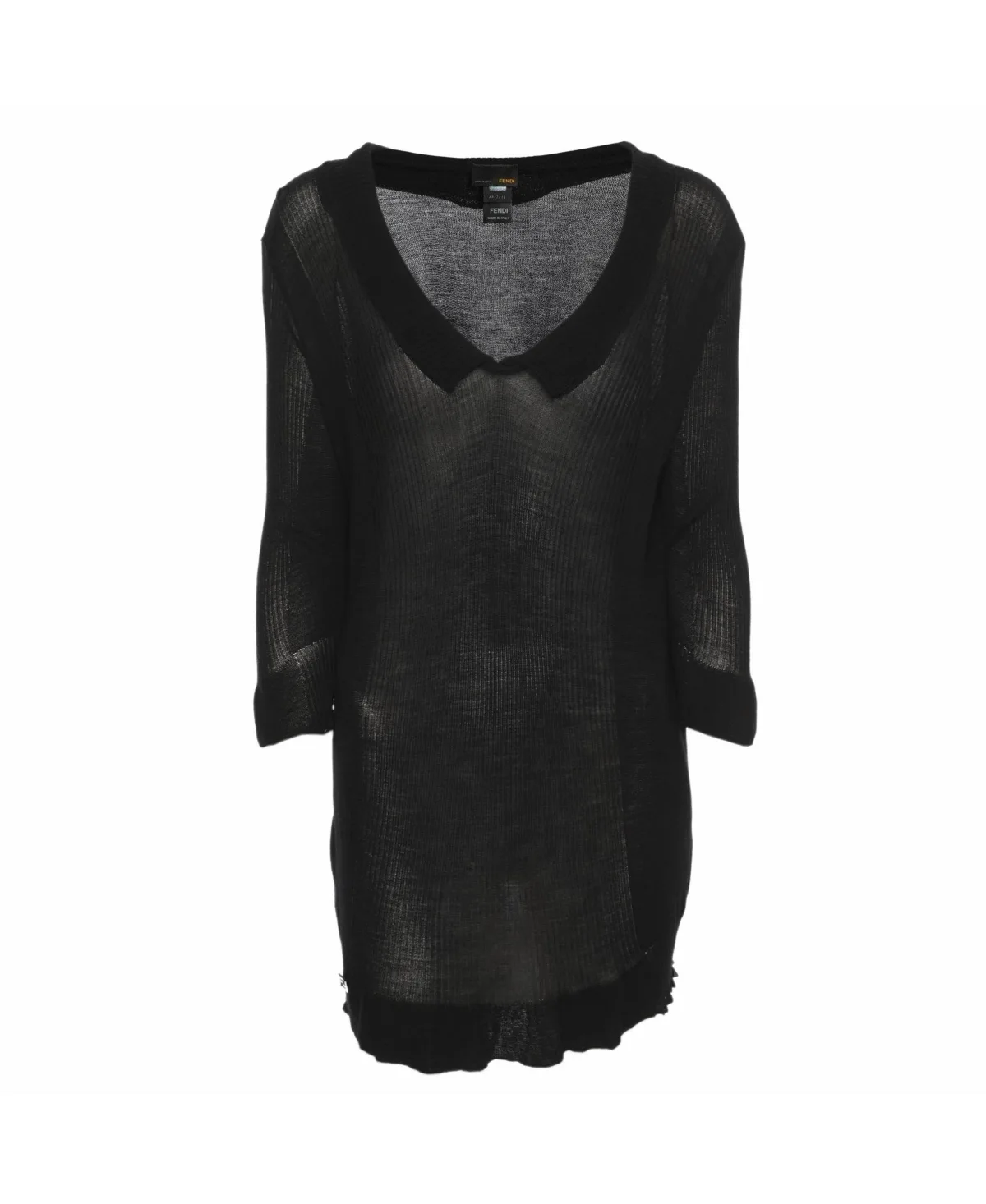 Pre-Owned Sheer Knit Collared V-Neck Top by FENDI
