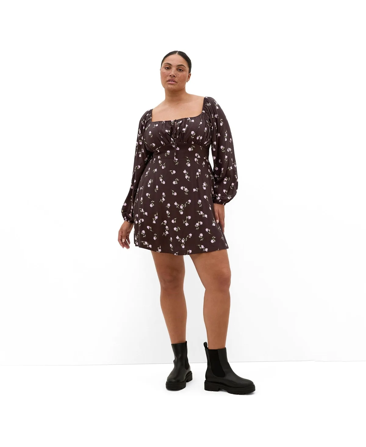 Aire Field Print Long Sleeve Mini Dress by City Chic