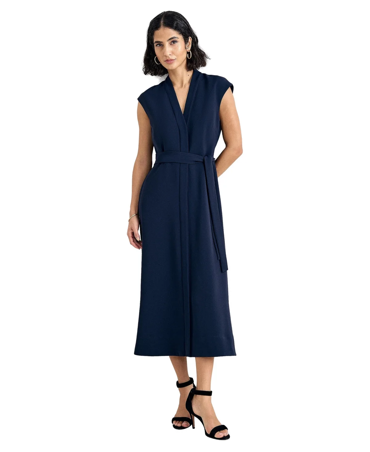 Julie A-Line Belted V-Neck Midi Dress