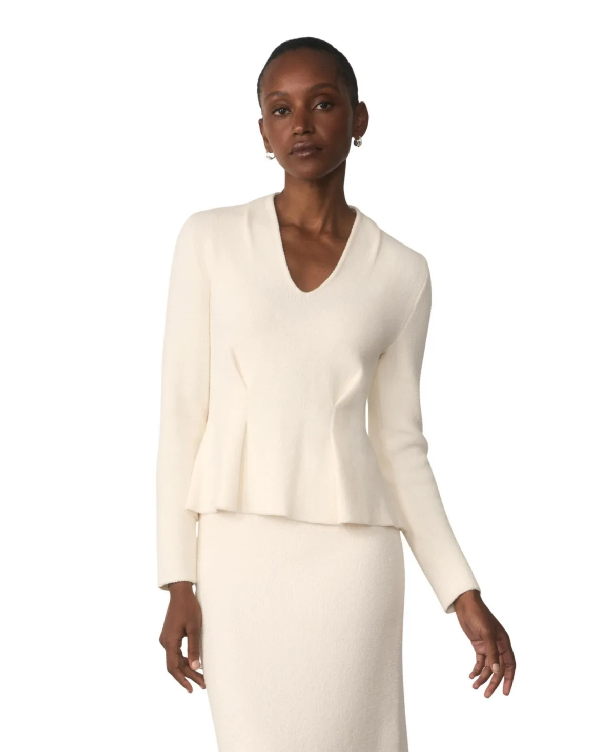 Roveta Peplum V-Neck Long-Sleeve Cotton-Blend Top