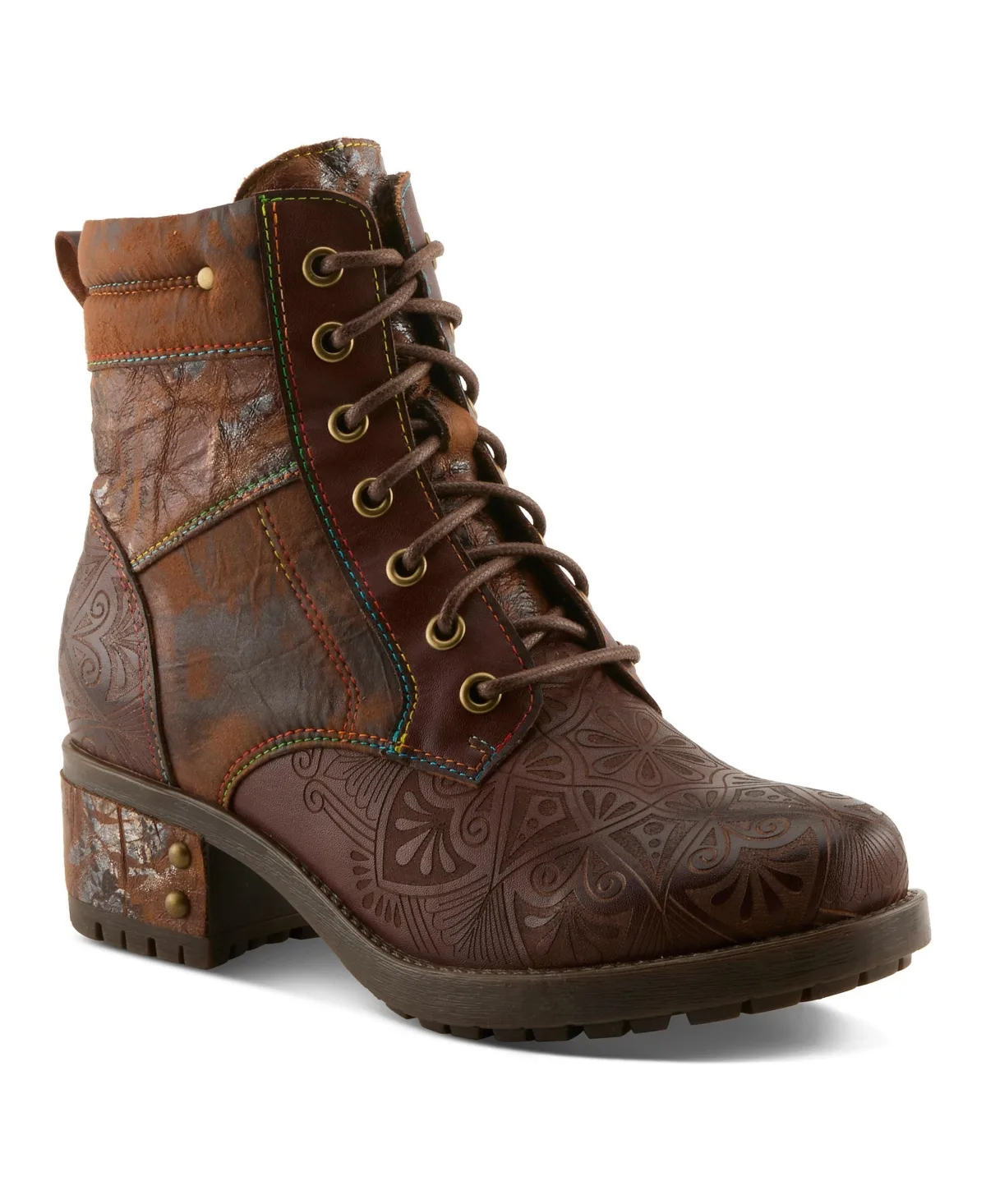 Whitefish Lace-Up Boots with Embossed Leather and Comfortable Heel