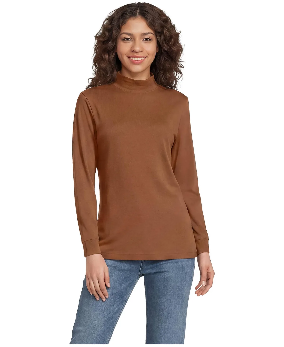 Relaxed Cotton Long Sleeve Mock Turtleneck