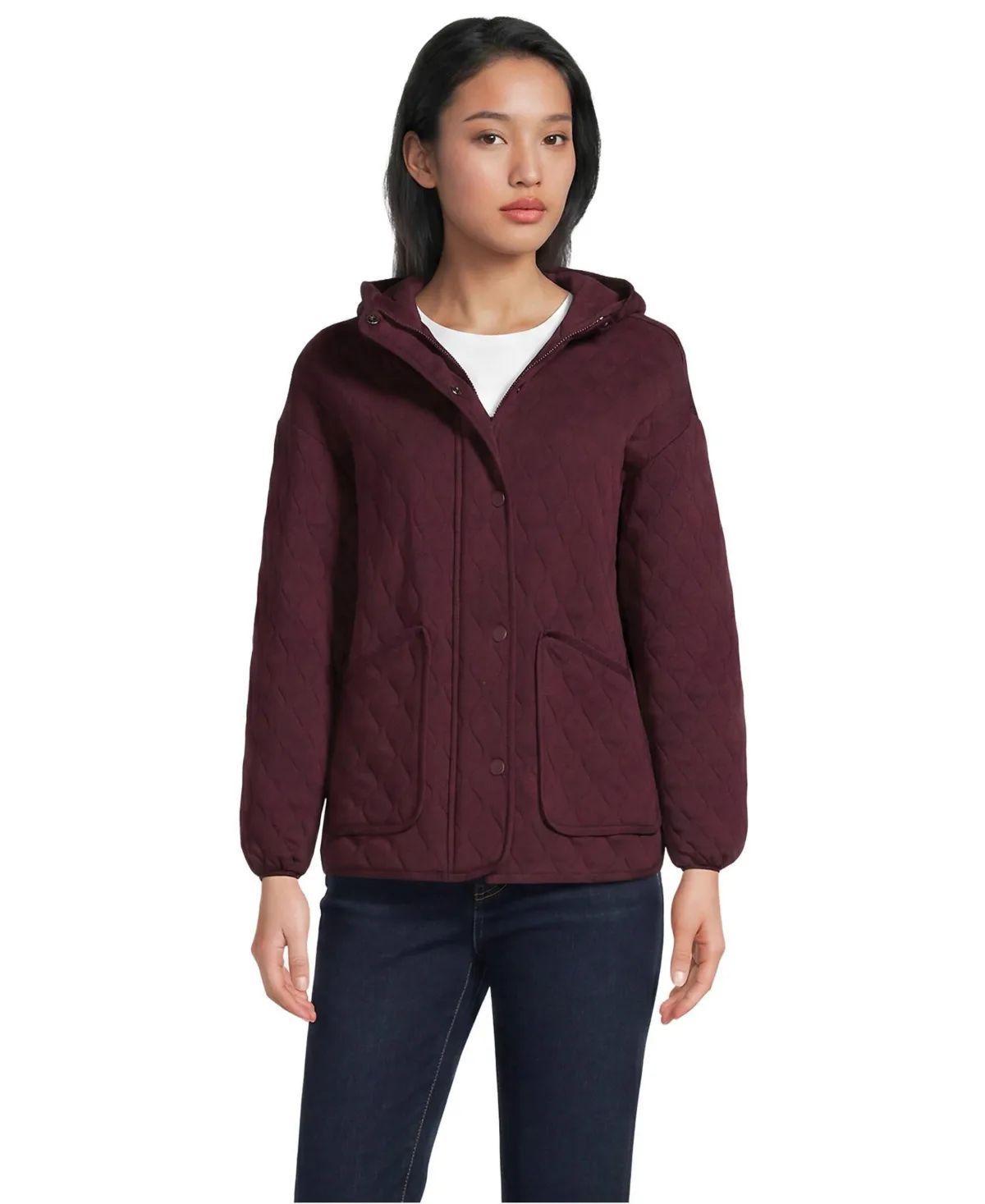 RainDefense Knit Quilted Hooded Full Zip Jacket by Lands' End