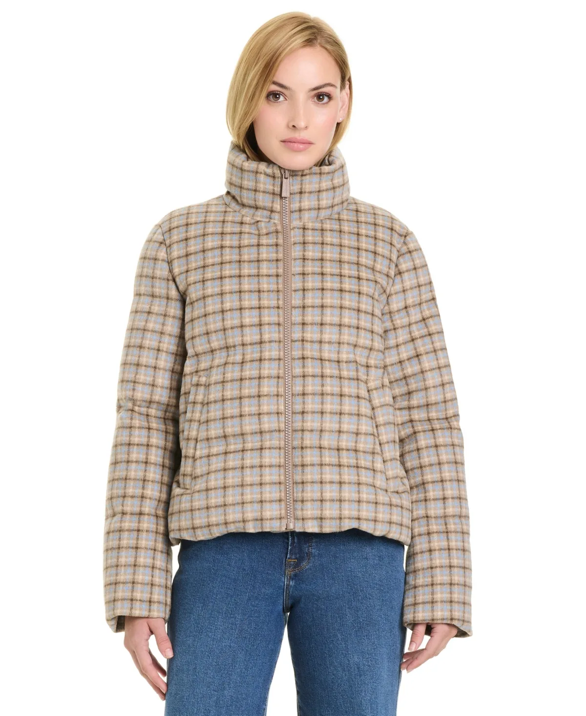 Water-Resistant Cropped Plaid Puffer Jacket by Sanctuary