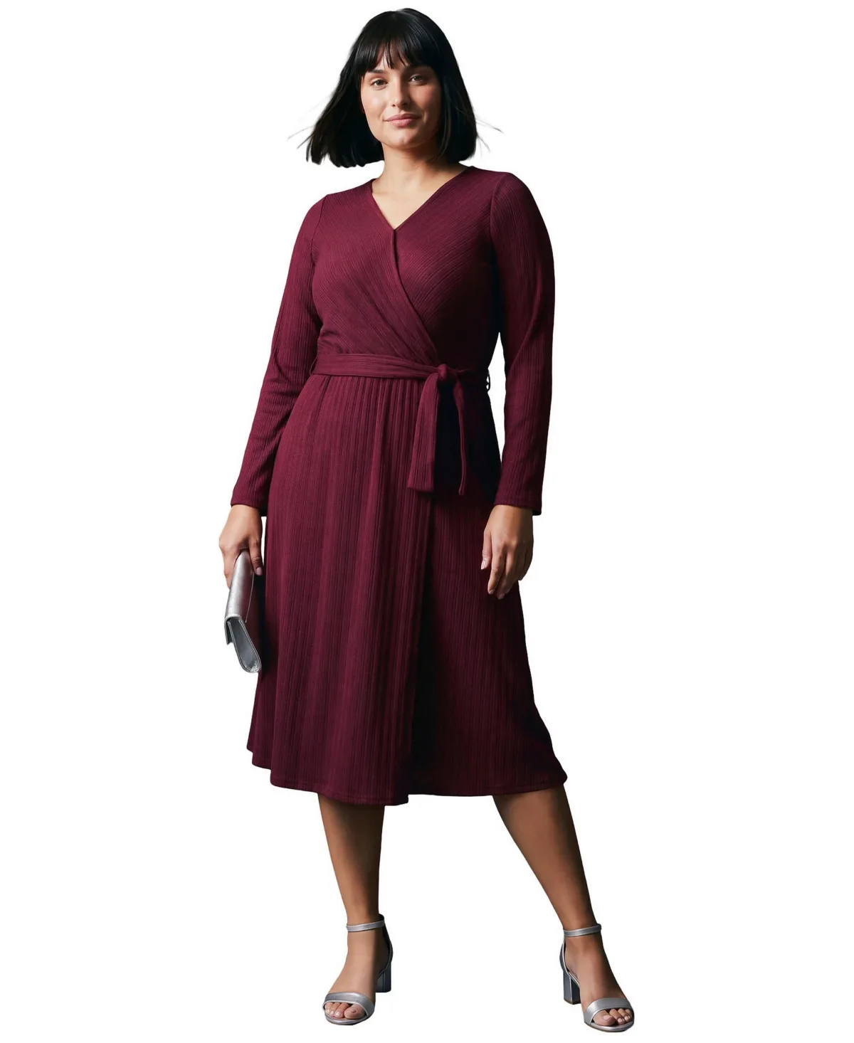 Rosalind Faux-Wrap V-Neck Long-Sleeve Dress by Avenue