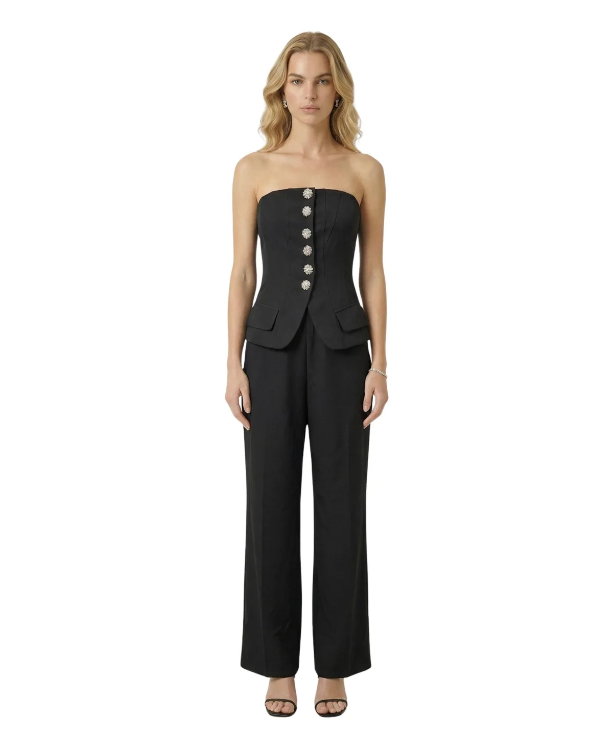 Strapless Embellished Vest and Wide-Leg Pants, 2-Piece Set by Modenaire