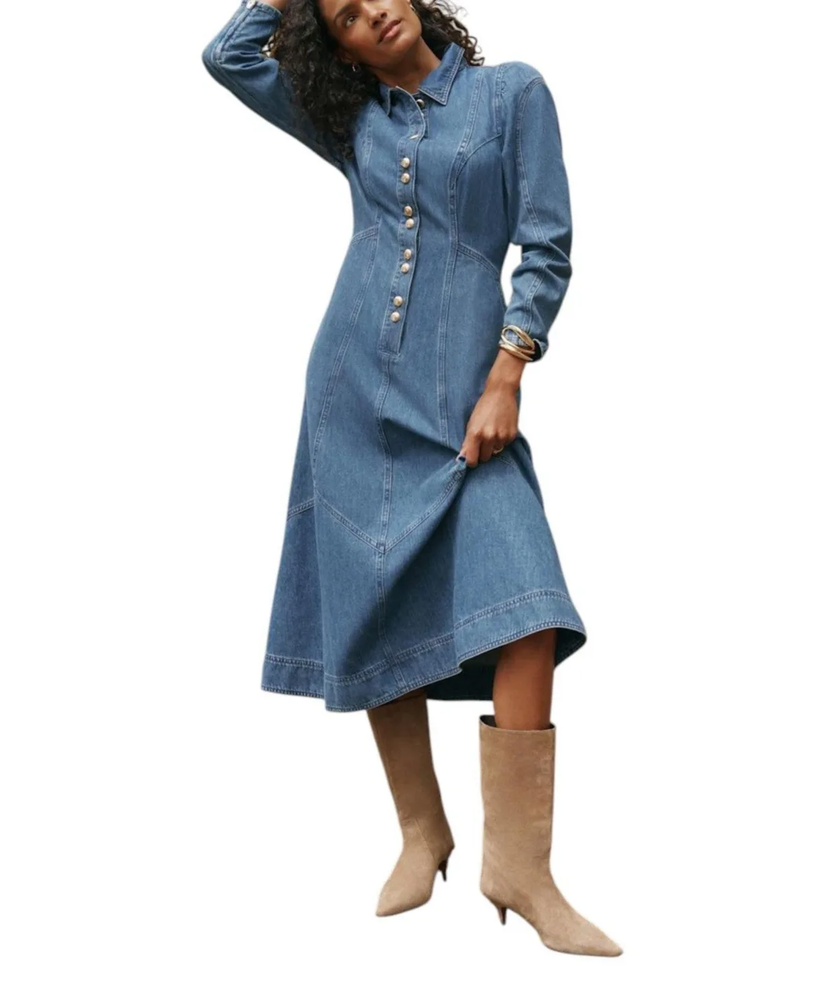 Denim Midi Classic Collar Shirt Dress by Mint Velvet