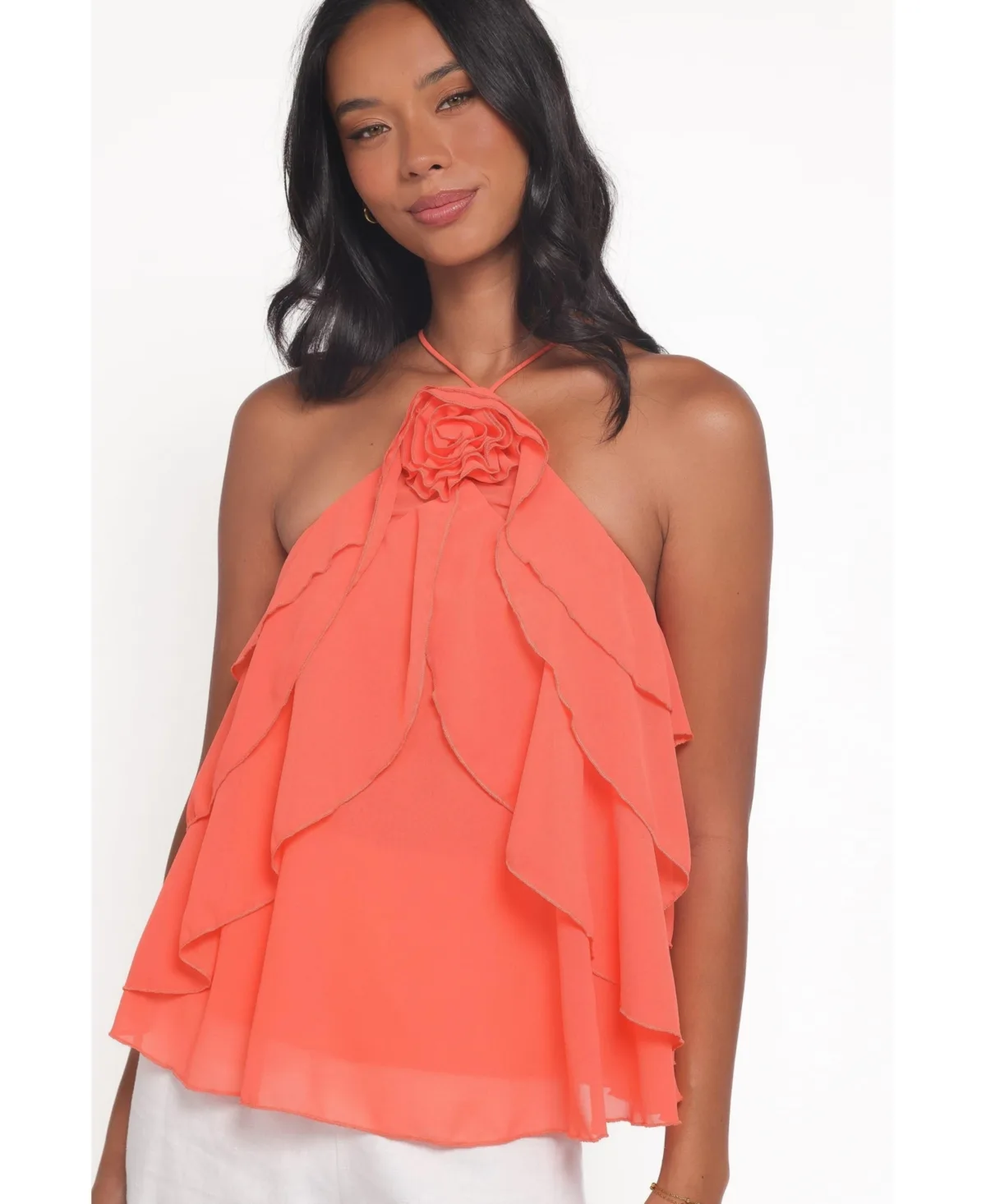 Zorina Halter Neck Tiered Ruffle Chiffon Top by Petal & Pup