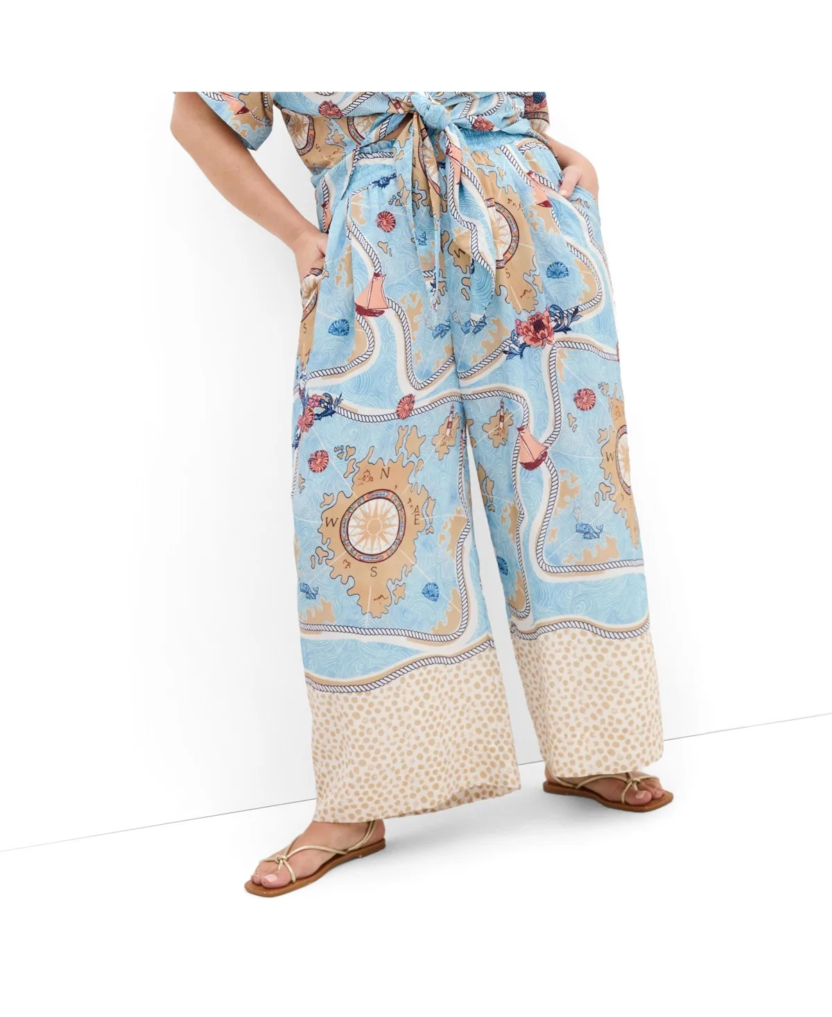 Postcard Voyage Print Wide Leg Pant by City Chic