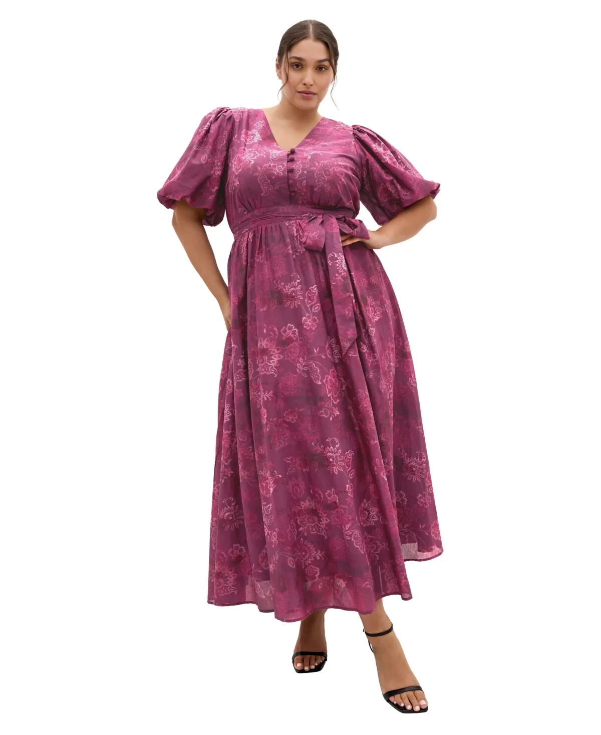 Eternal Love Floral Puff-Sleeve Maxi Dress