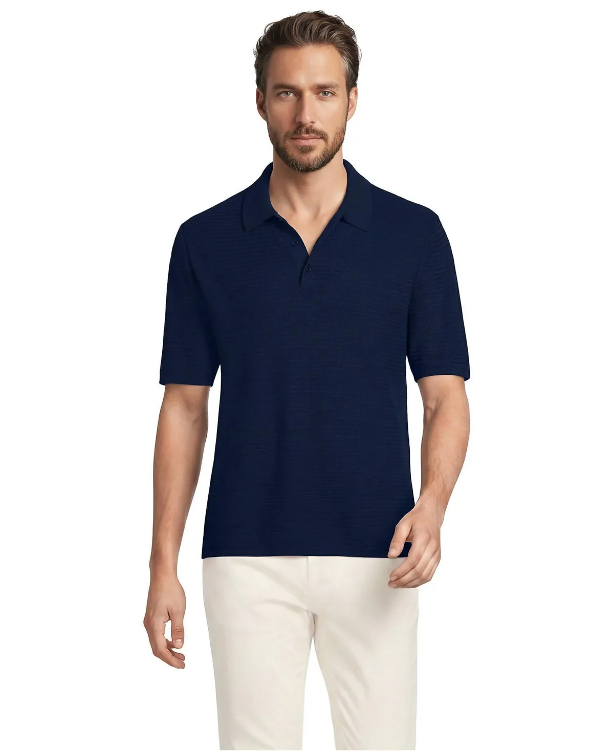 Short Sleeve Texture Stitch Summer Weight Sweater Polo by Lands' End