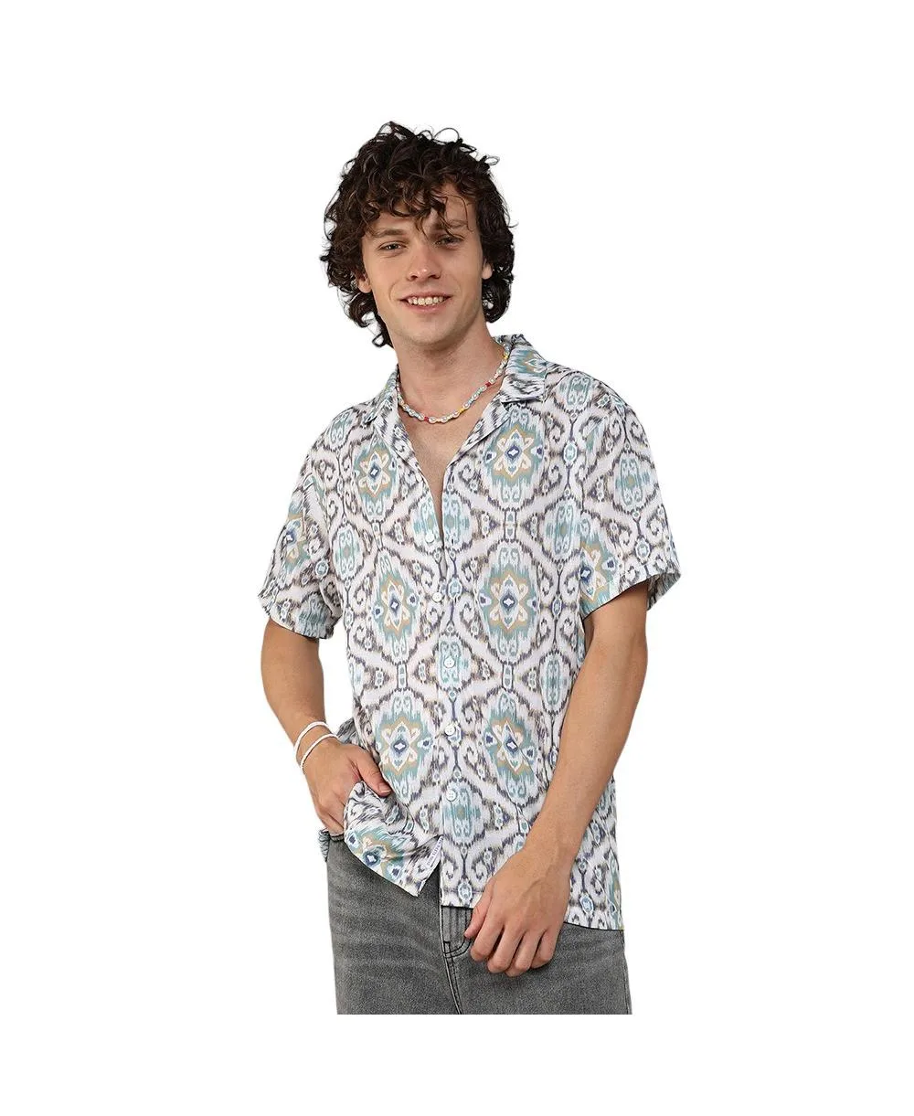 Ivory White & Sage Green Ikkat Shirt