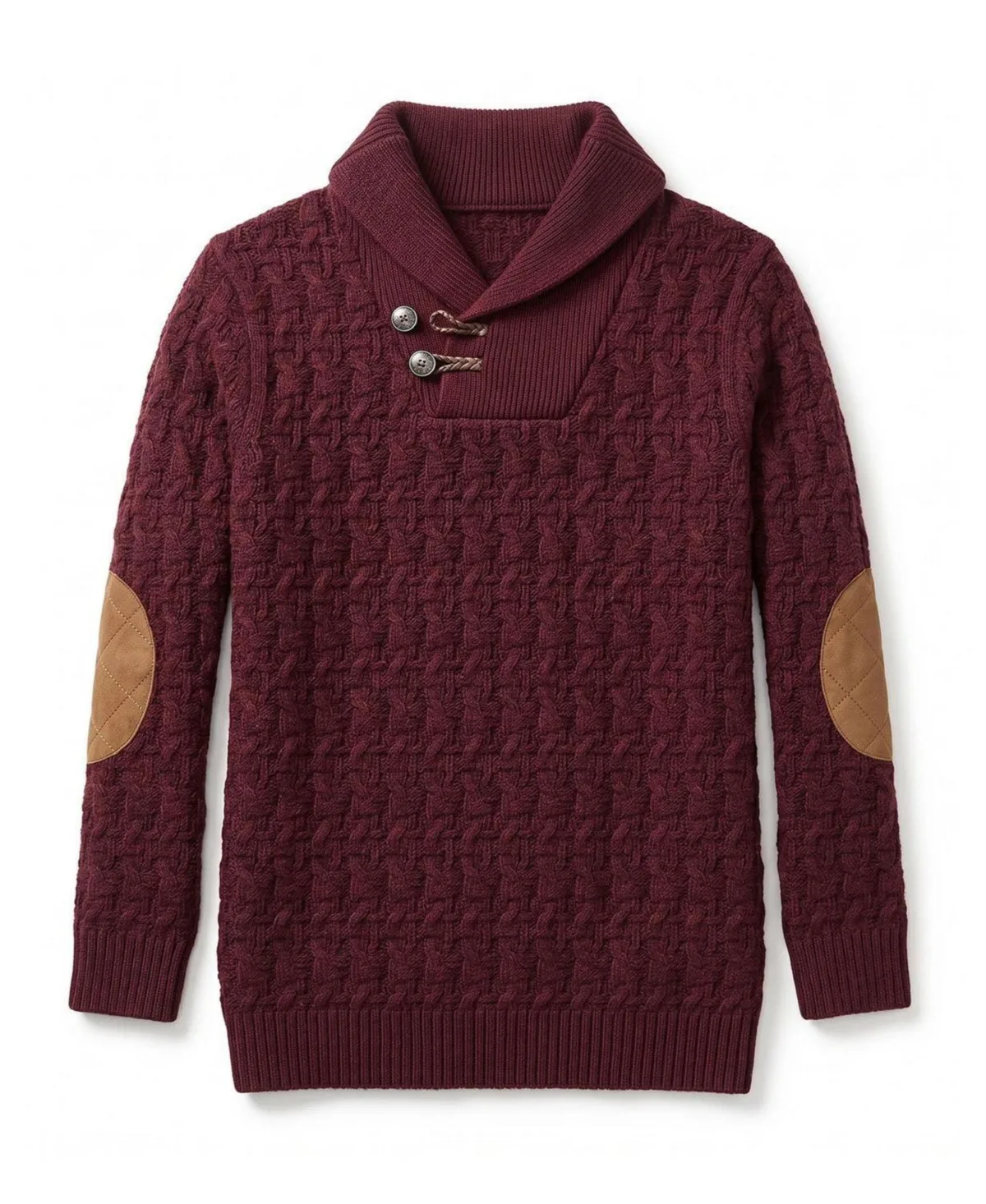 Organic Shawl Collar Cable Sweater with Elbow Patches by Hope & Henry