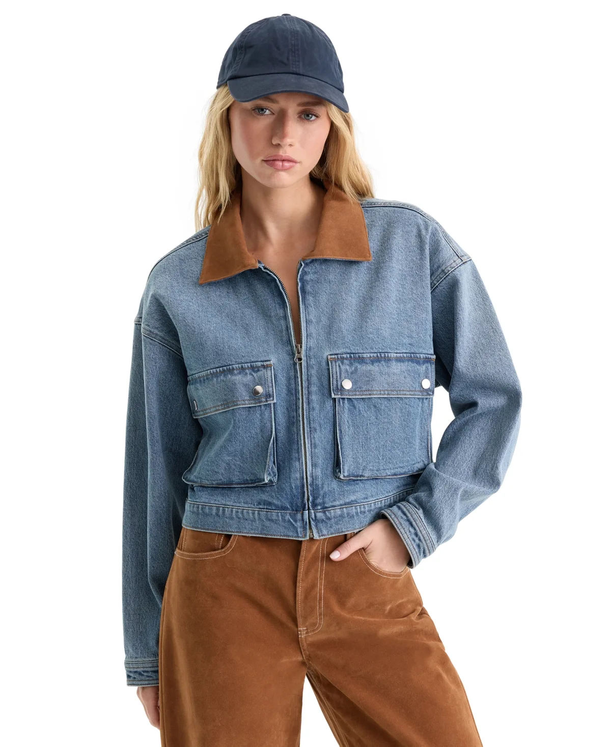 Collared Button-Front Denim Jacket by GOOD AMERICAN