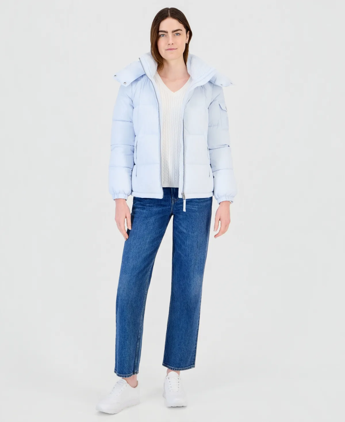 Hooded Short Faux Fur Collar Puffer Coat