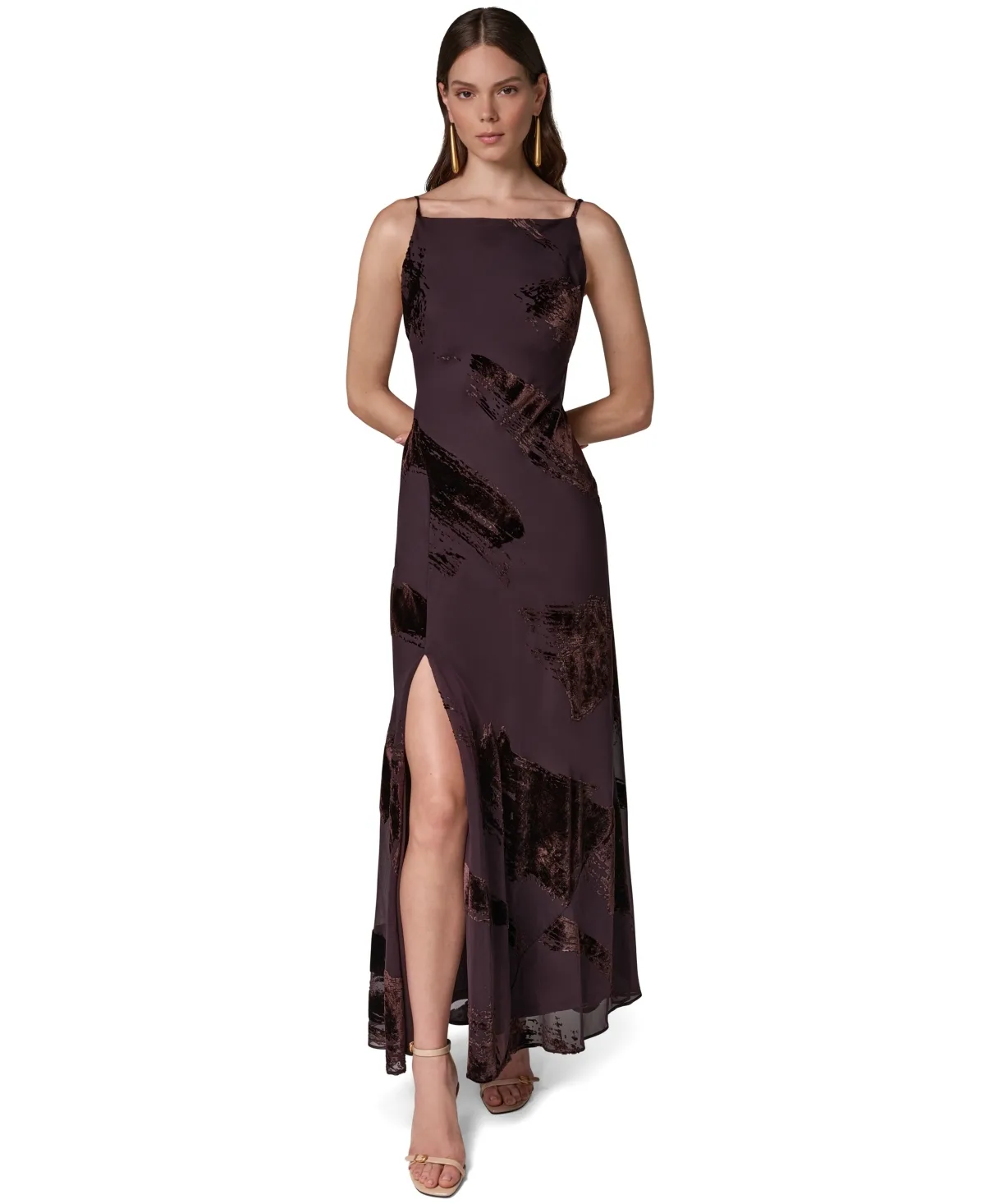 Boat Neck Velvet-Burnout Gown with Low V-Back by Donna Karan New York