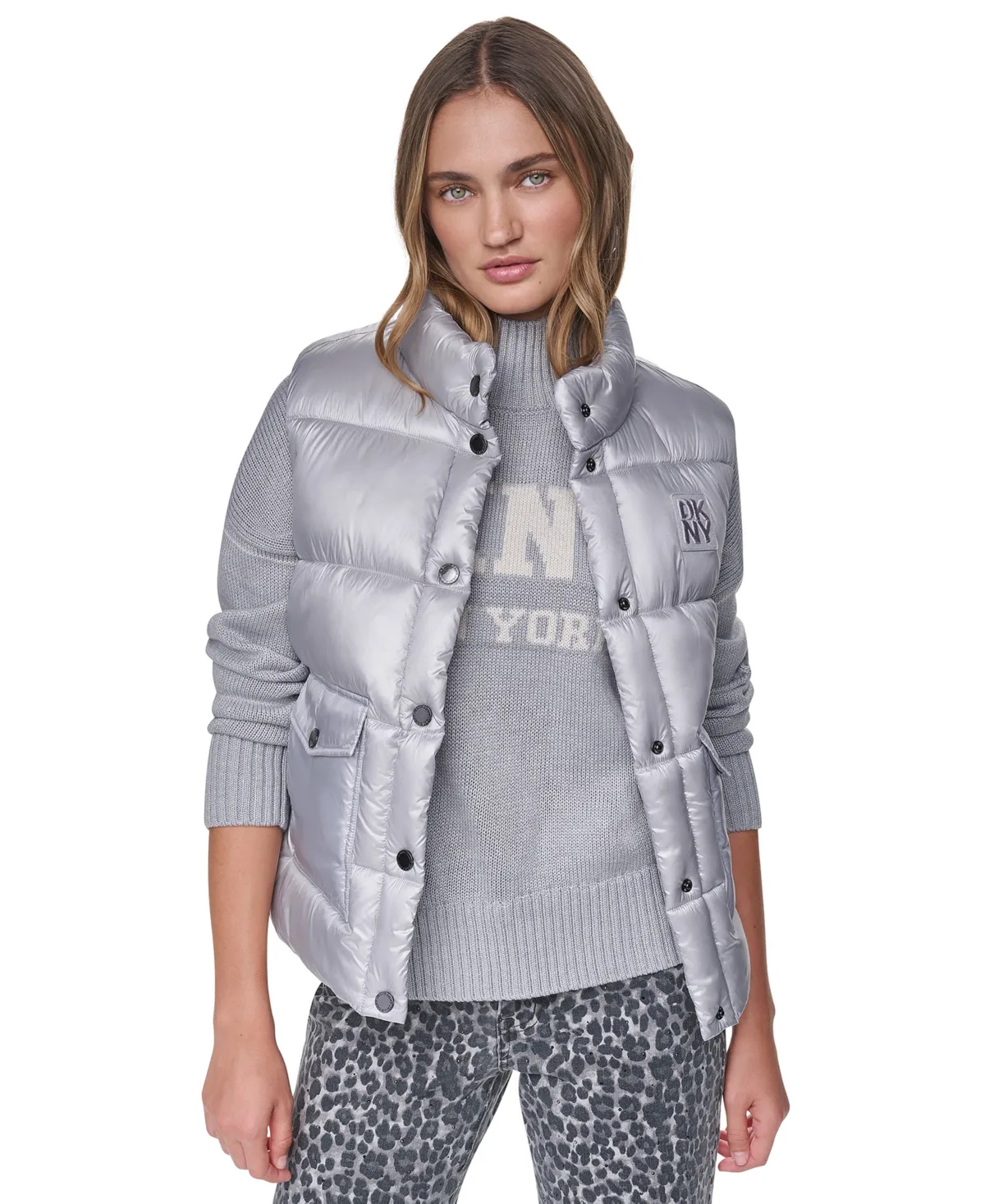 Mock-Neck Puffer Vest with Logo Applique by DKNY