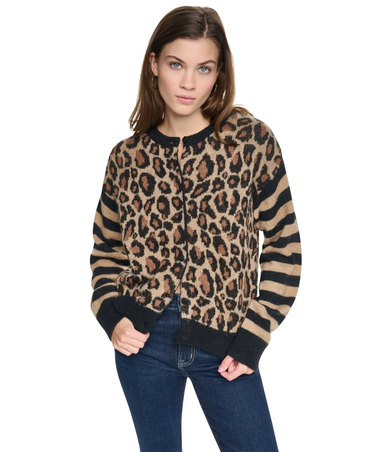 Cheetah Oversized Long-Sleeve Cardigan by DKNY