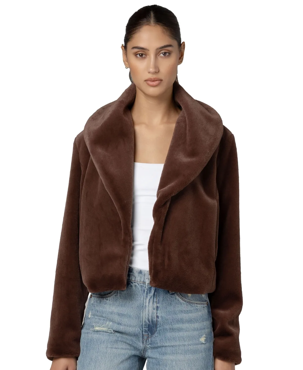 Be My Guest Faux-Fur Shawl-Collar Cropped Jacket