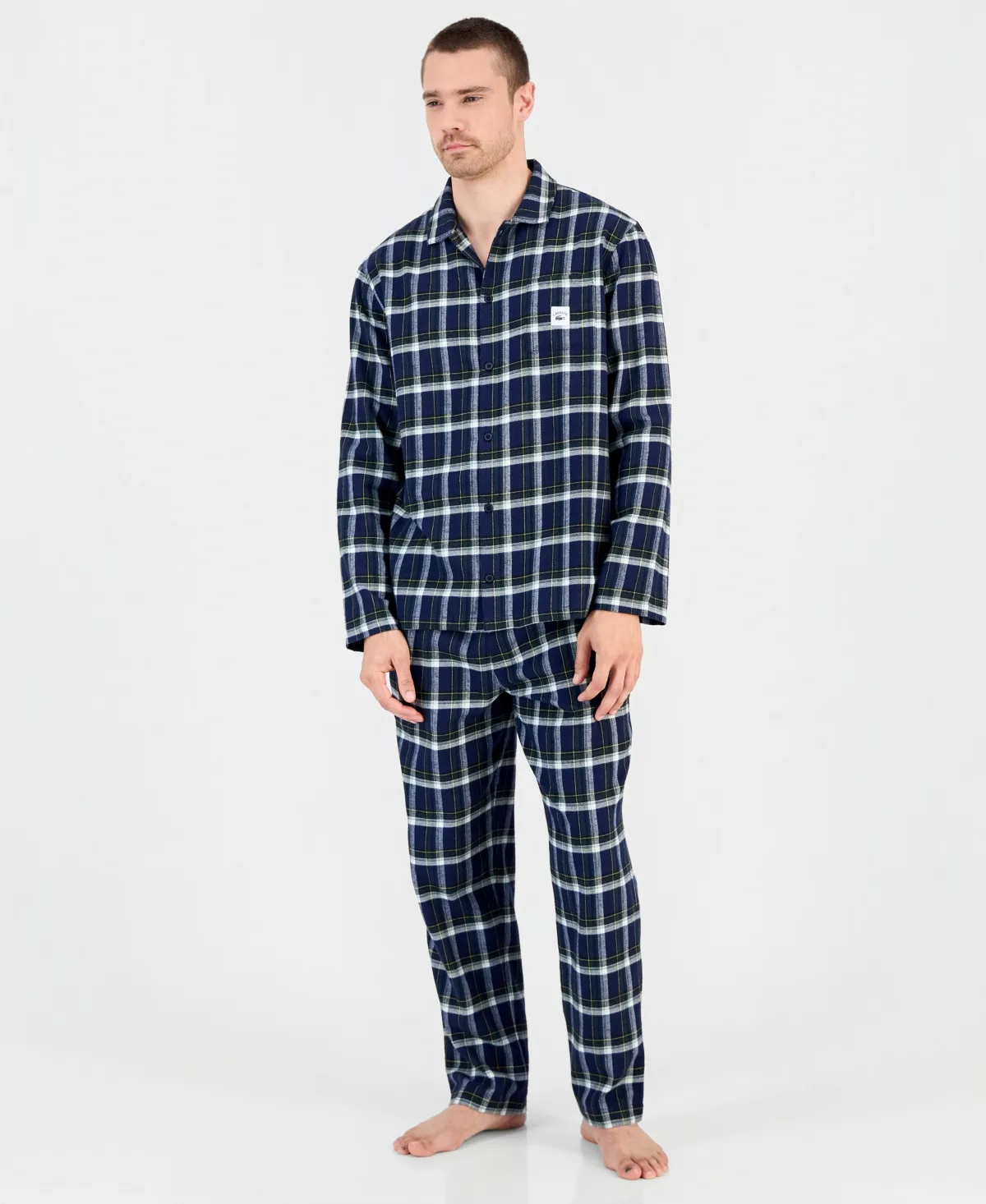 Flannel Plaid Button-Front Top and Pajama Pants, 2-Piece Set by Lacoste