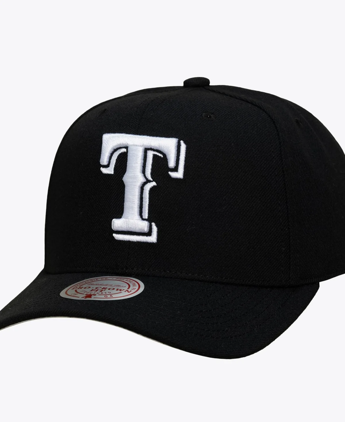 Texas Rangers Black and White Pro Crown Snapback Hat by Mitchell & Ness