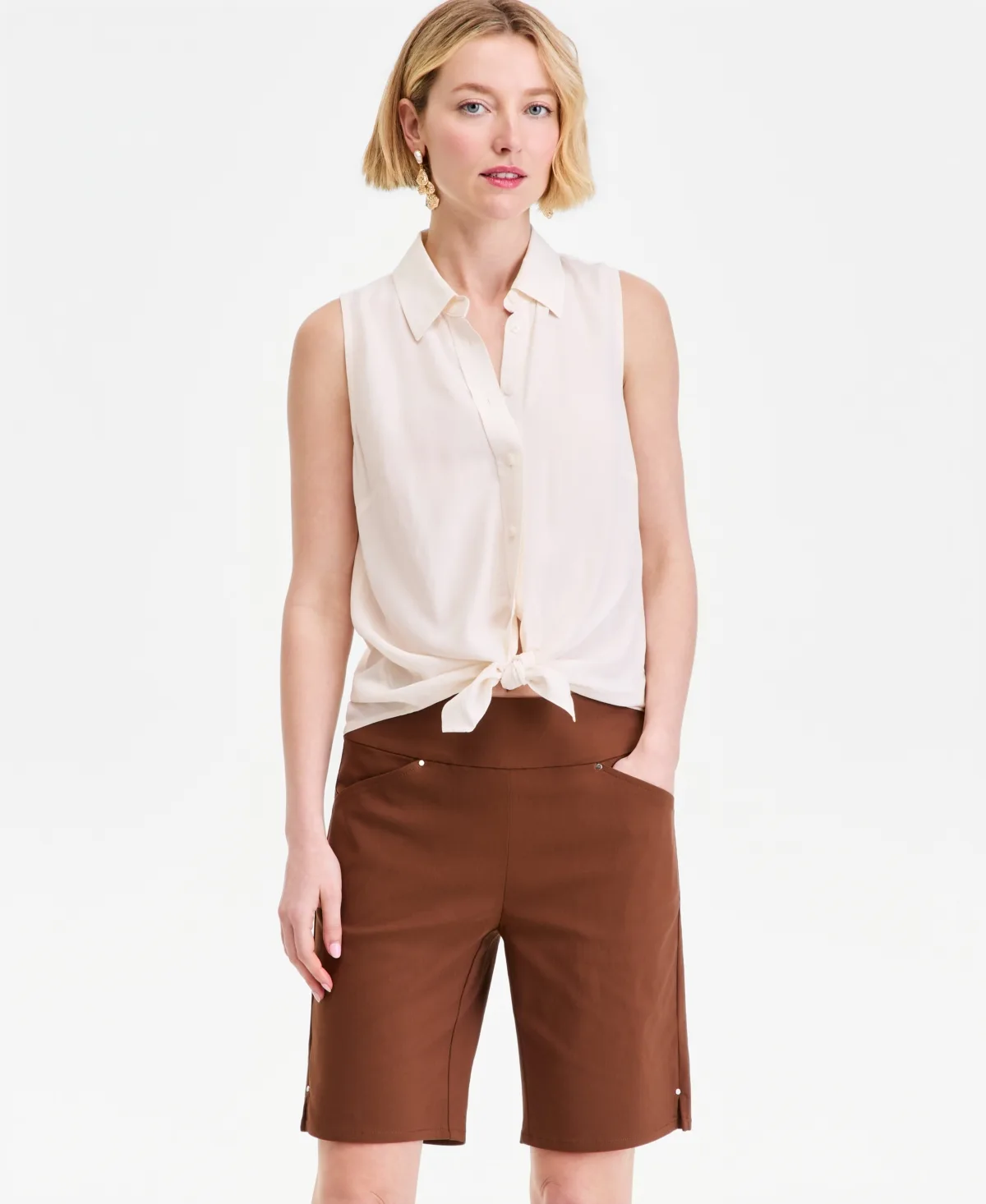 Sleeveless Collared Button-Up Blouse by INC International Concepts