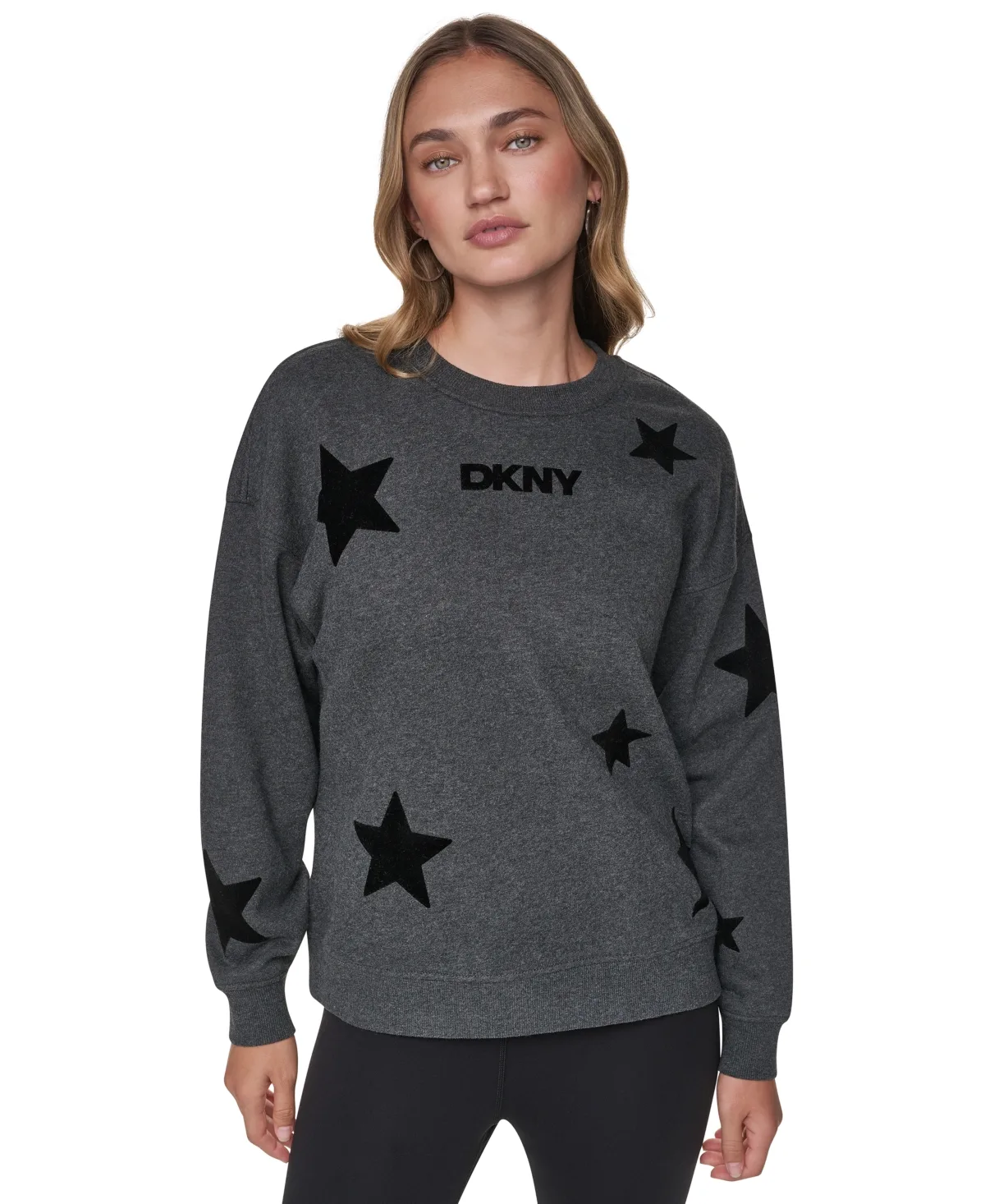 Scattered Flocked Star Tribeca Long-Sleeve Cotton-Blend Pullover by DKNY