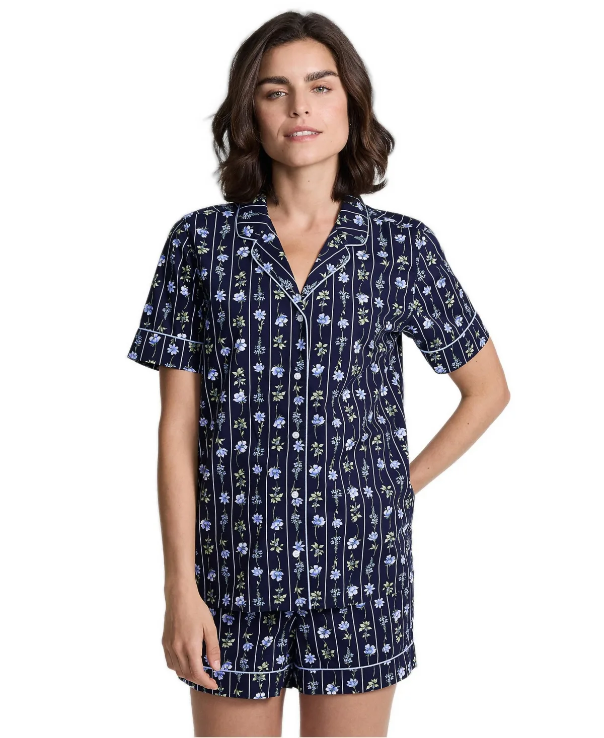 Cotton Poplin 2 Piece Pajama Set - Short Sleeve Top and Shorts by Lands' End