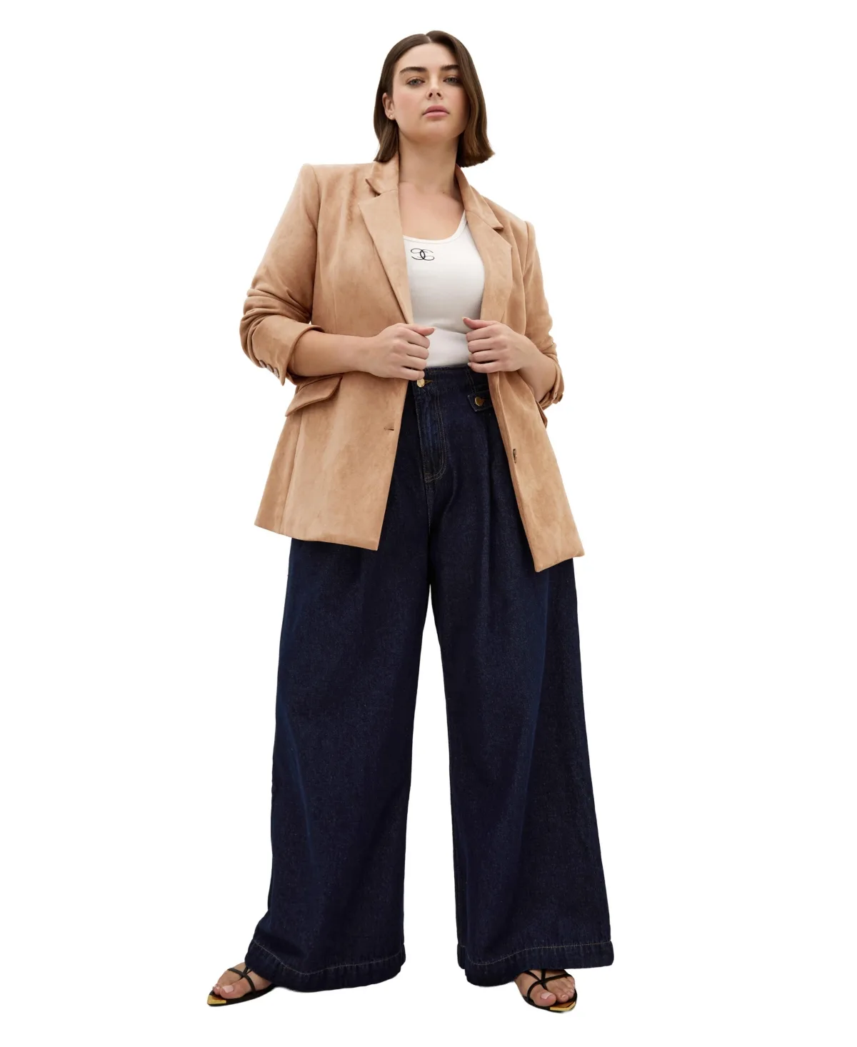 Sara Faux Suede Hip-Length Blazer by City Chic