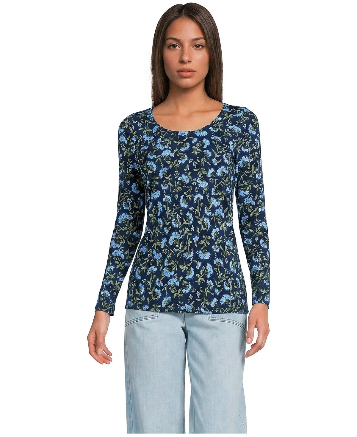 Lightweight Jersey Skimming Long Sleeve Scoop Neck T-Shirt by Lands' End