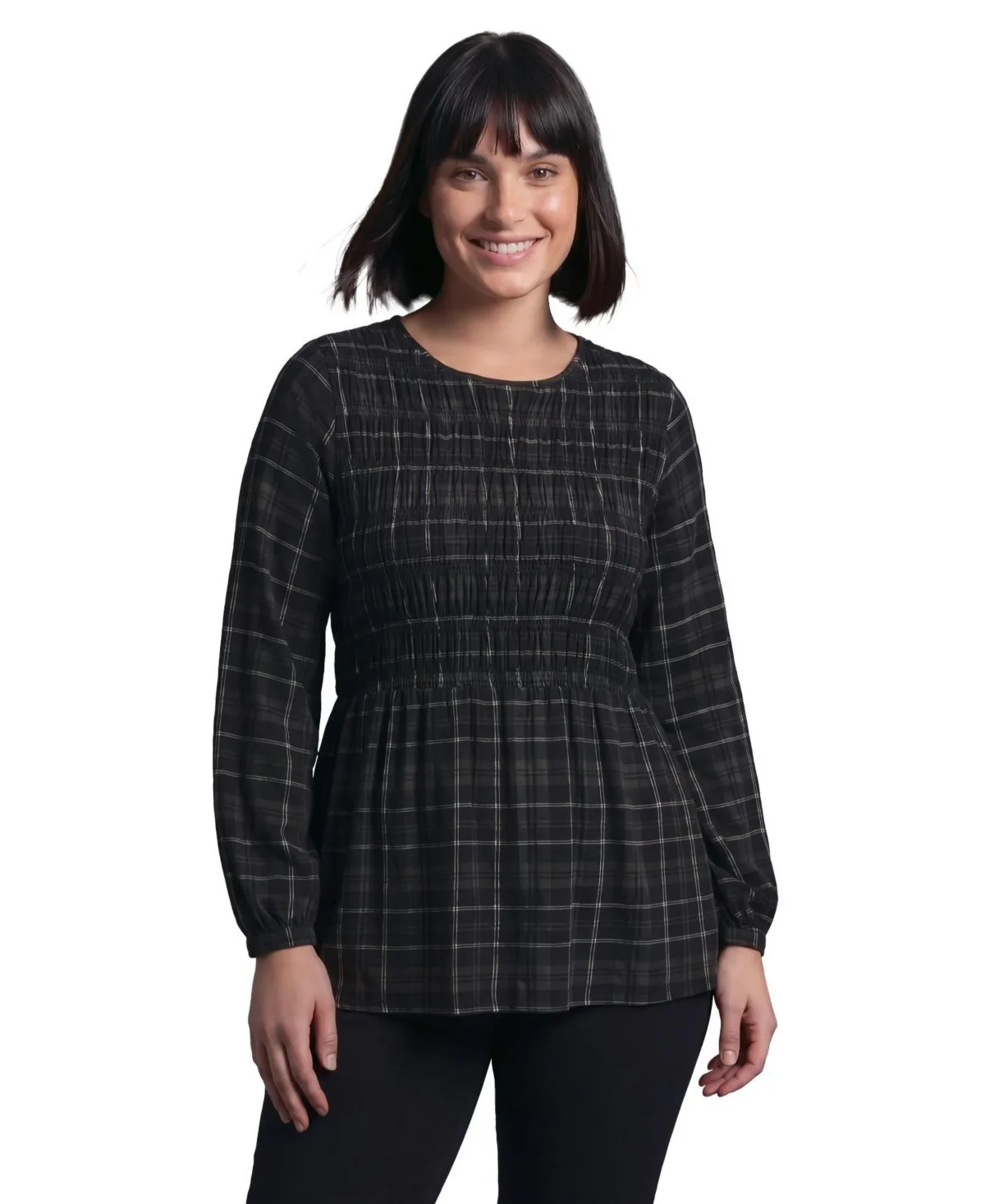 Sela Long-Sleeve Smocked Blouse by Avenue