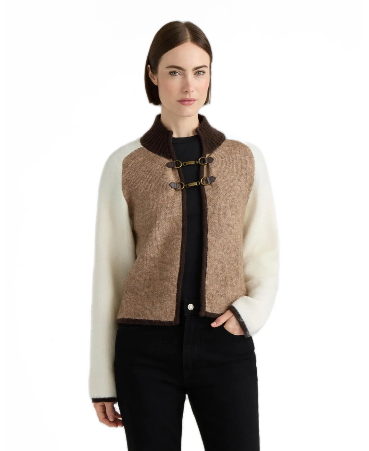 Hunter Mock Neck Snaffle Buckle Closure Cardigan by Eileen Fisher