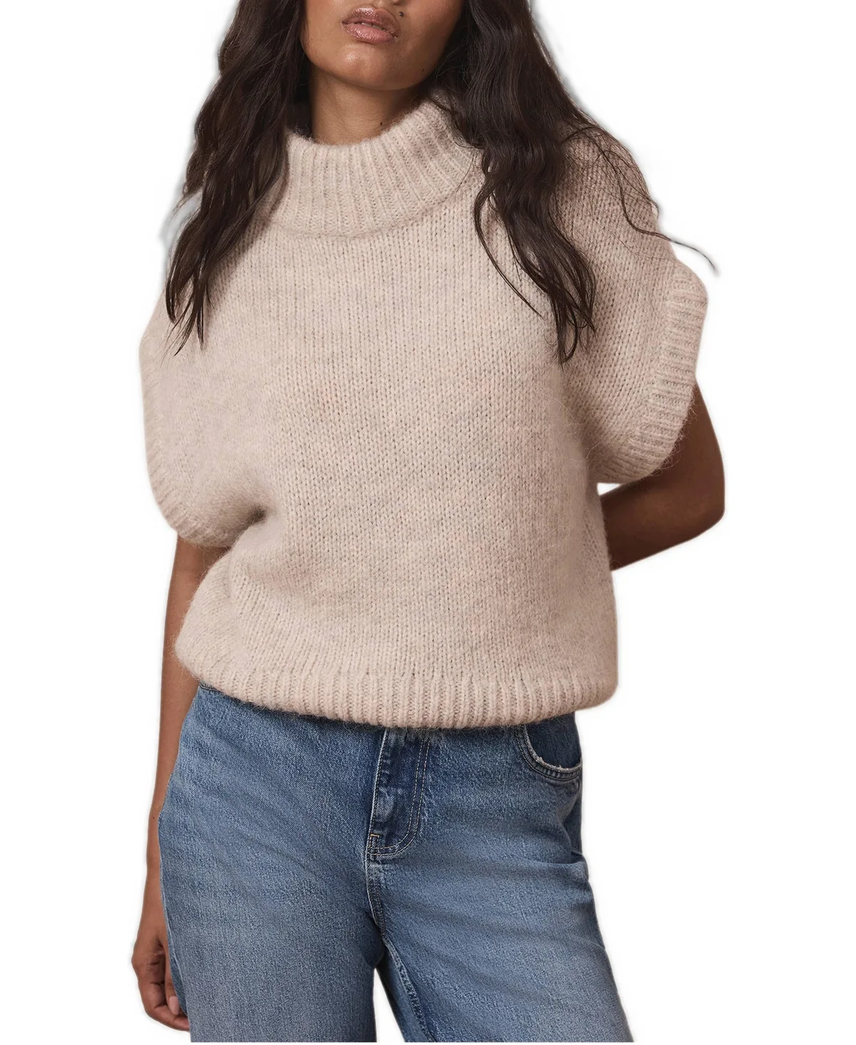 Wool Blend High Neck Ribbed Knit Top