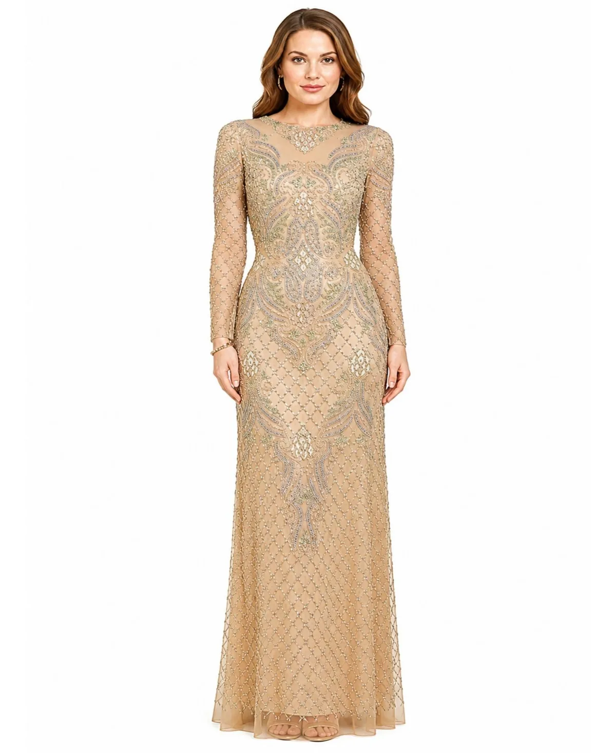 Long Sleeve Beaded Gown by Lara