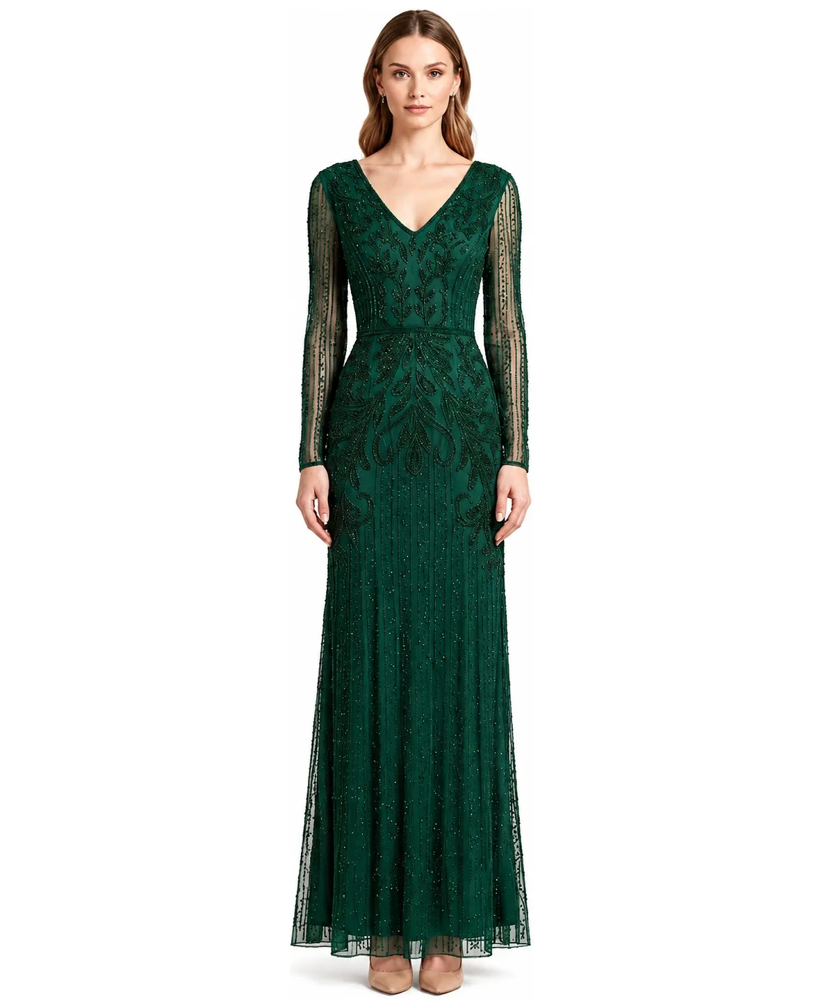 Long Sleeve Beaded Gown