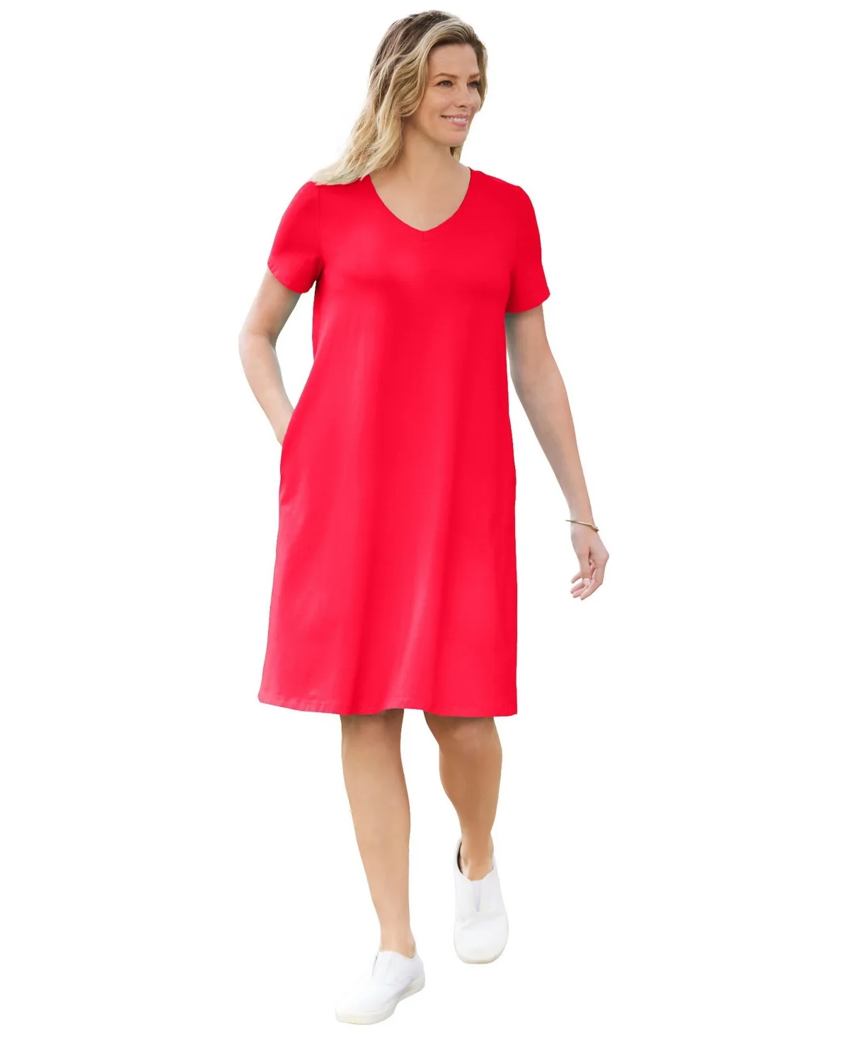 Perfect Short-Sleeve V-Neck Tee Dress by Woman Within