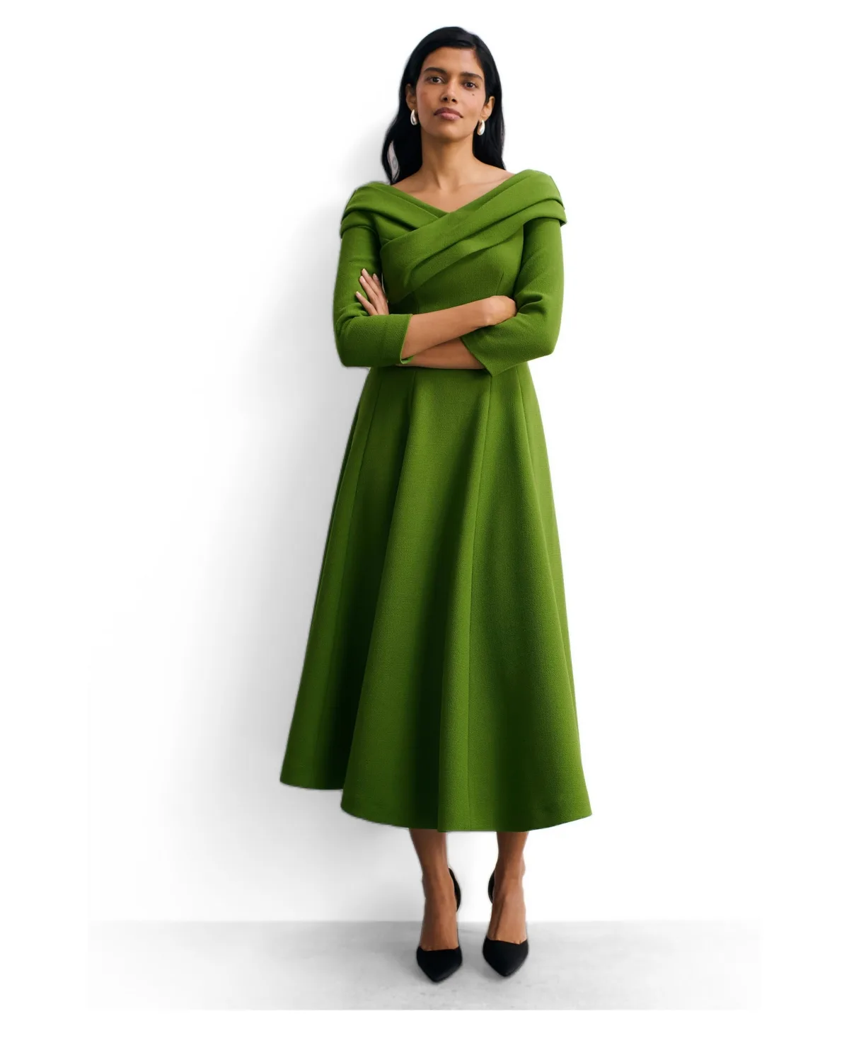 Palermo Bardot Neck A-Line 3/4-Sleeve Midi Dress by The Fold